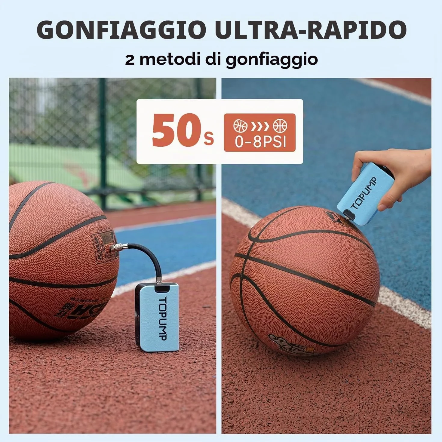 TOPUMP Pompa A Sfera Elettrica Ricaricabile Portatile con Manometro Max 20PSI per Palloni Sportivi