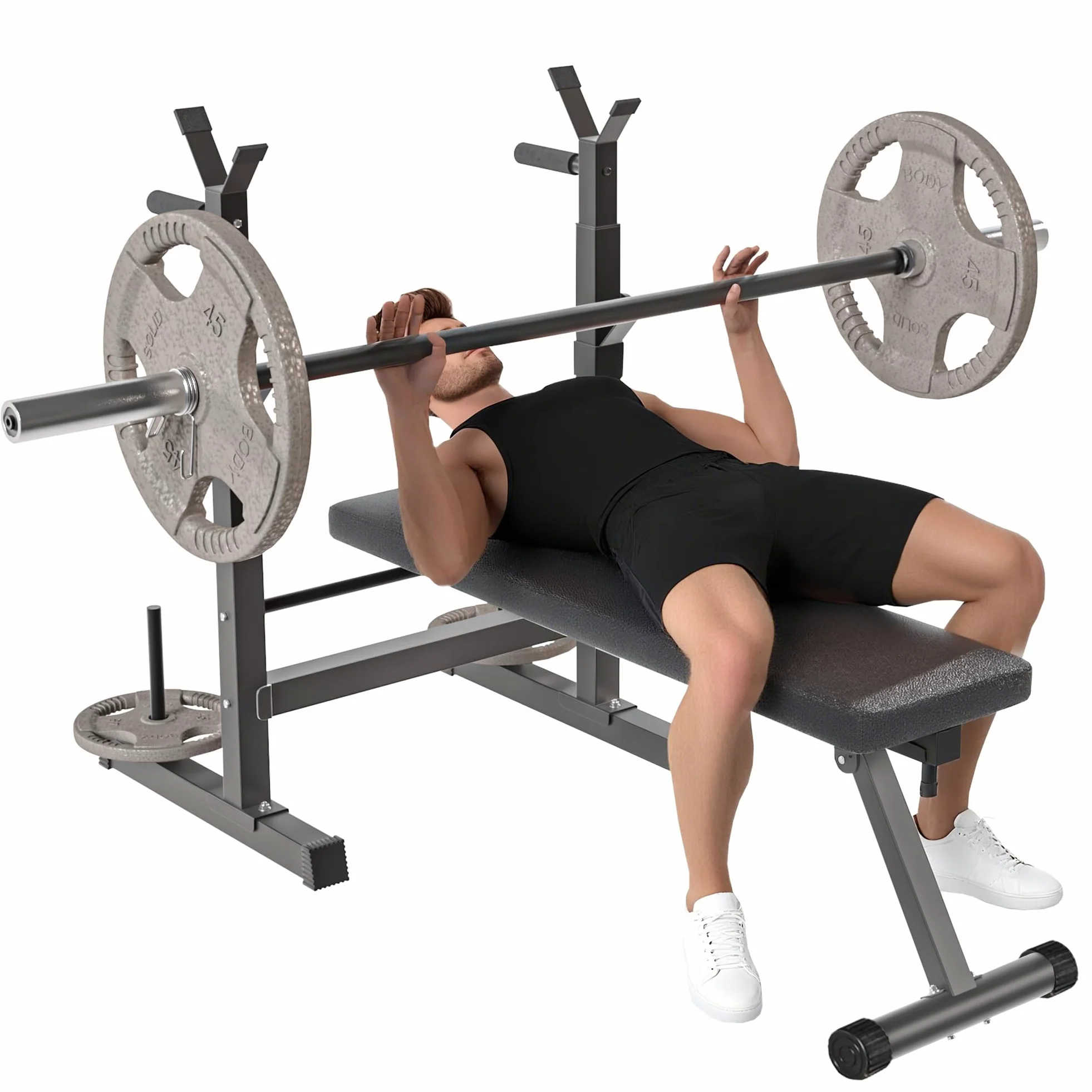 HOMCOM Panca da Palestra Pieghevole con Supporto per Bilanciere Regolabile in 8 Posizioni, Panca Pesi in Acciaio e PU per Palestra Casa, Portata 220 kg, 140x73x98-122 cm