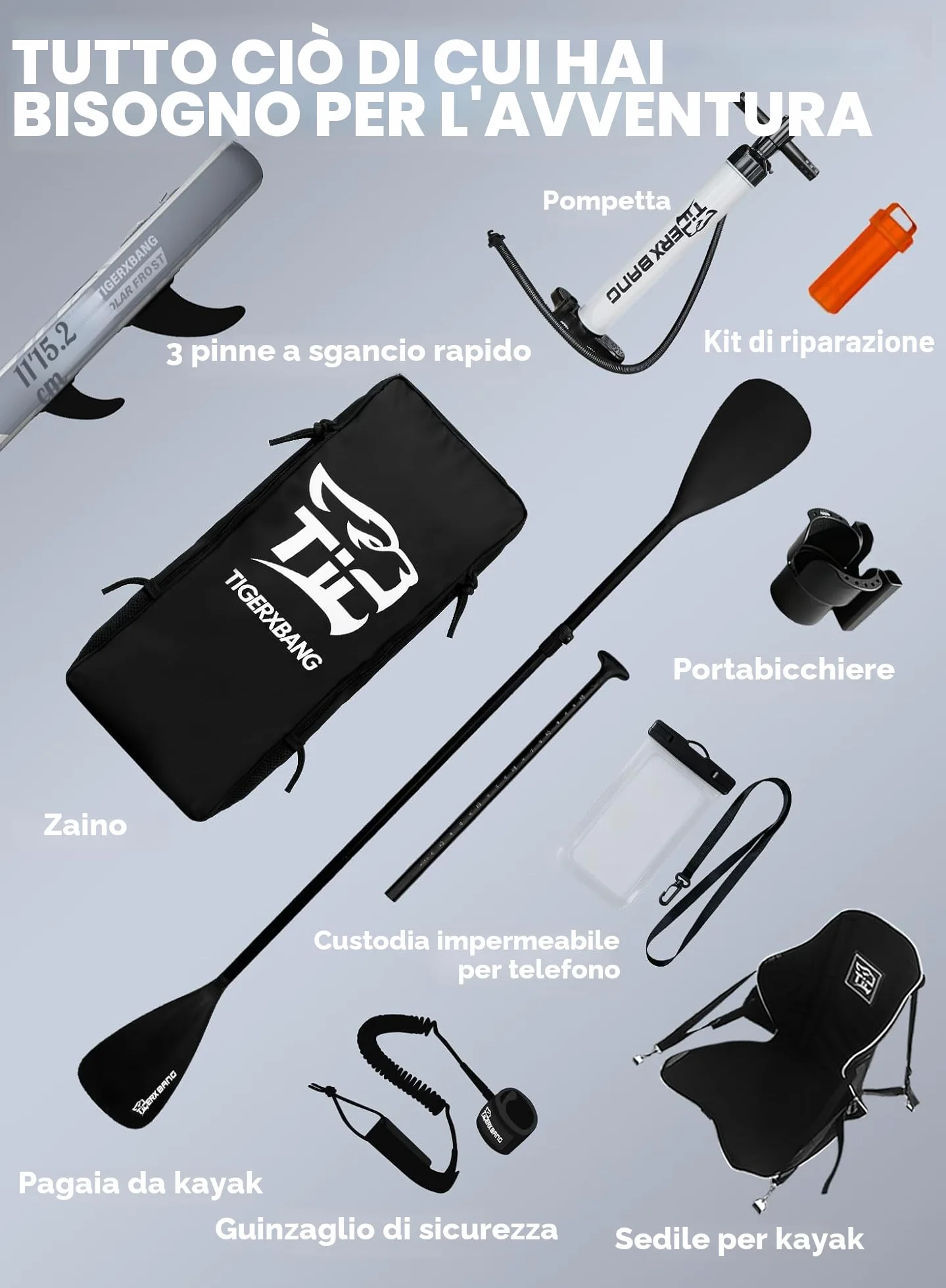 TIGERXBANG Tavola SUP Gonfiabile per Adulti 200kg con Sedile, Pagaia, Zaino