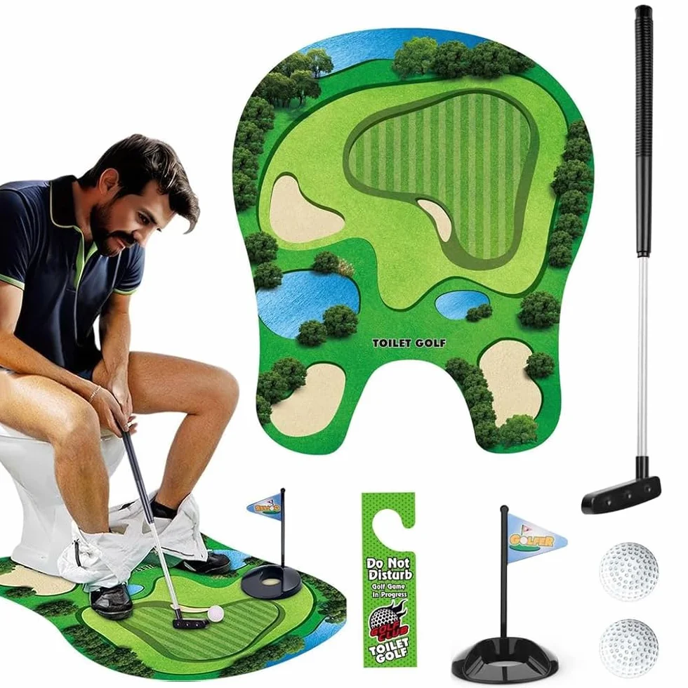 Set Completo da Golf per Toilette YGCHEN con Putter, Palla, Bandierina e Tappetino