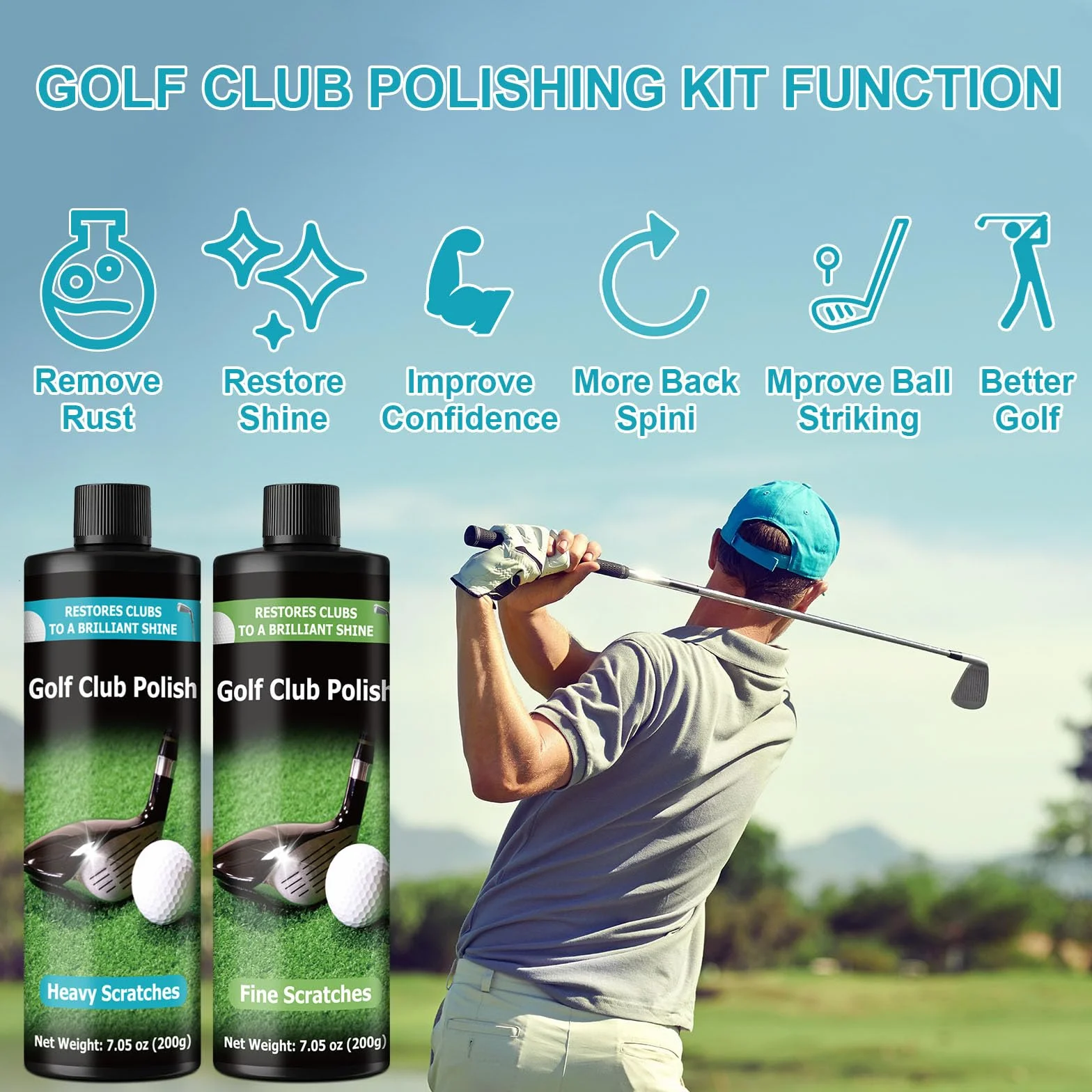 Kit lucidatura mazze golf 400 ml rimuove graffi metallo zinco alluminio acciaio