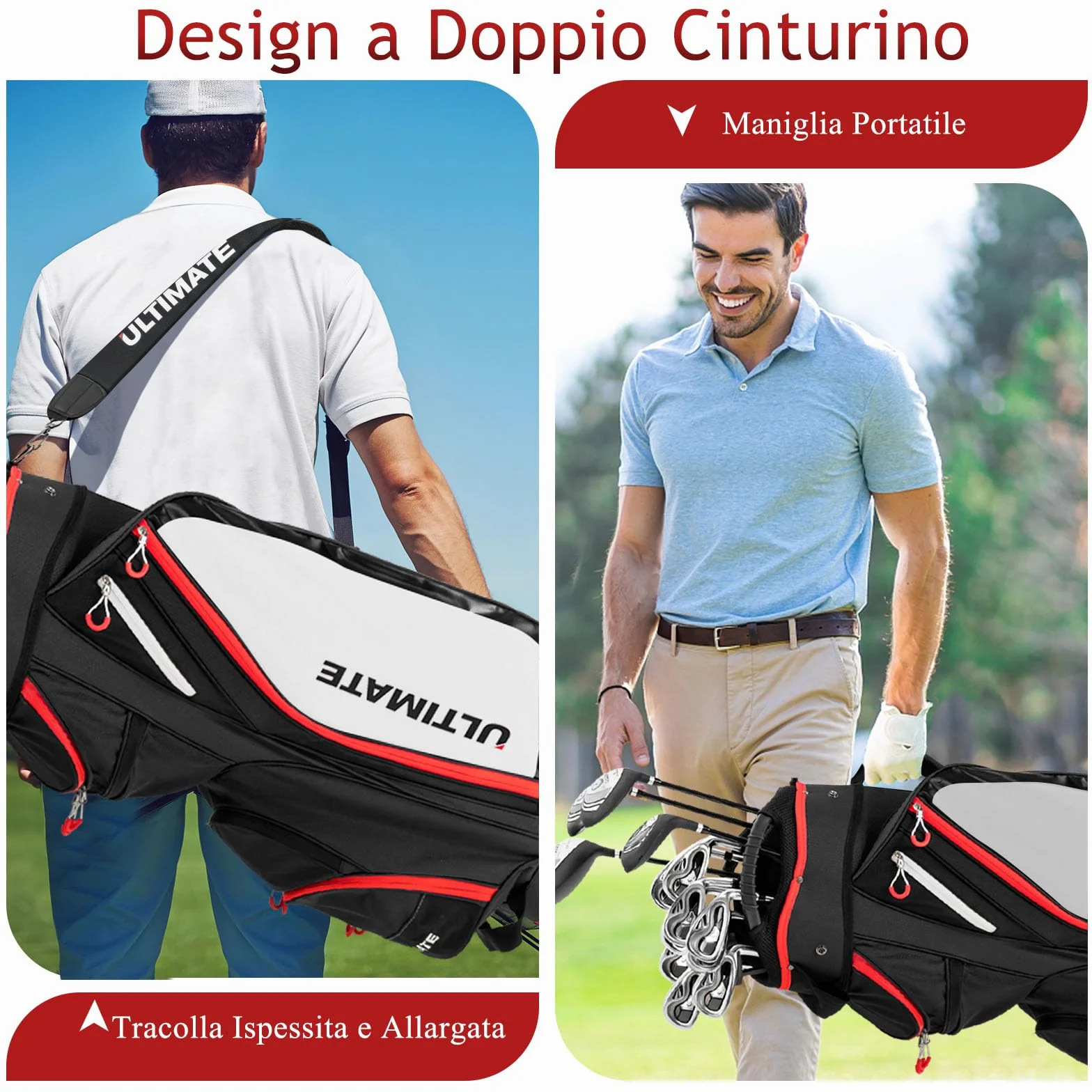GYMAX Borsa da Golf 14 Divisori 8 Tasche con Cerniera Borsa Termica Copertura Antipioggia