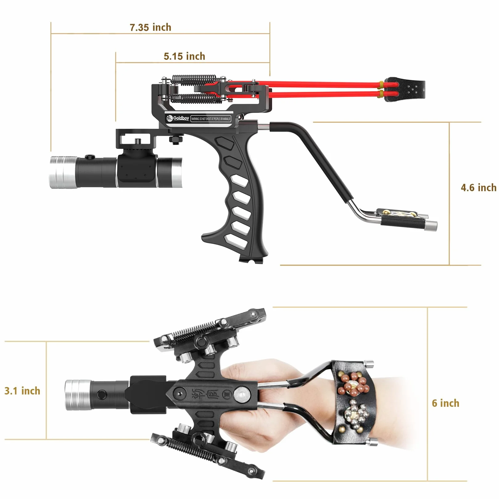 Goldboy Slingshot with Red Beam Sight, Wrist Rocket with Flashlight, Hunting Slingshot 4 Rubber Bands 220 Ammo Adults Black