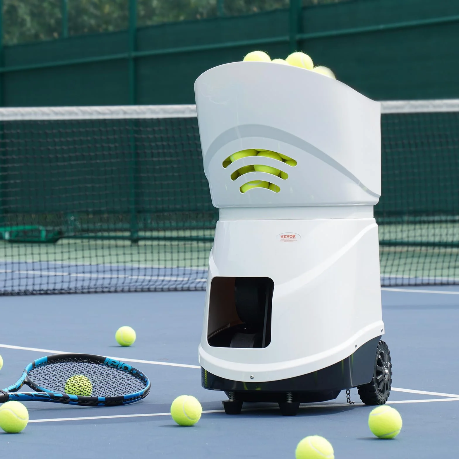 VEVOR Lancia Palline Tennis Automatico Portatile, Macchina per Palline da Tennis, Lanciatore 150 Palline, Trapano Multimodale 5 Motori, Batteria Ricaricabile, Controllo Remoto App