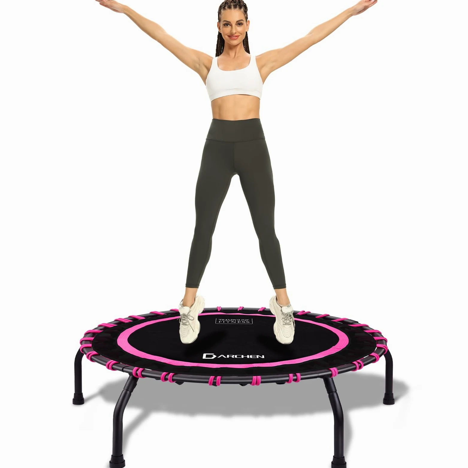 DARCHEN Mini trampolino Rebounder da 150 kg per adulti, piccolo trampolino per interni, per esercizi, allenamento, fitness, design migliorato per rimbalzo più sicuro e silenzioso [100 cm]