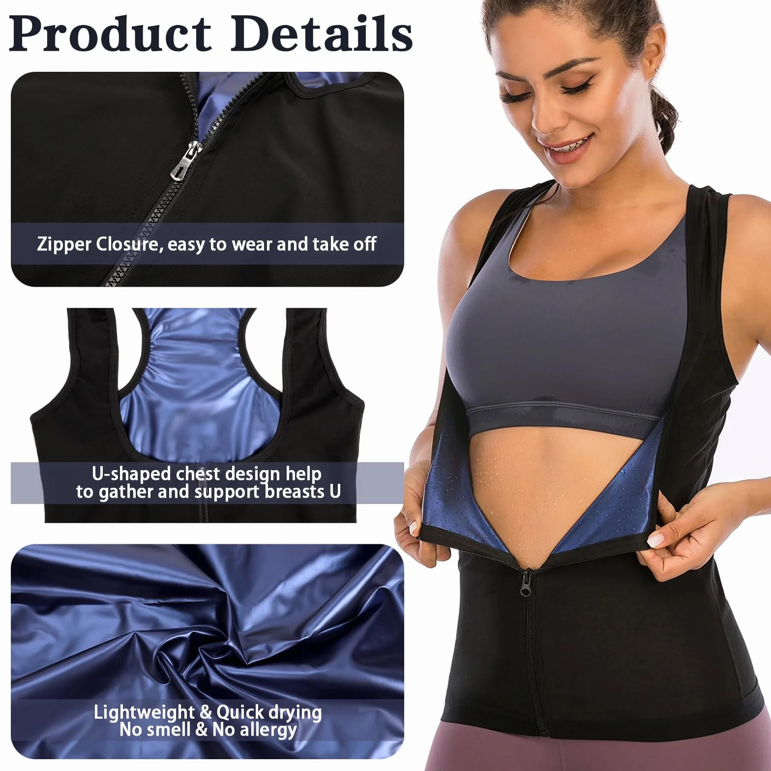 Gilet da sauna da donna antisudore con cerniera per perdita di peso