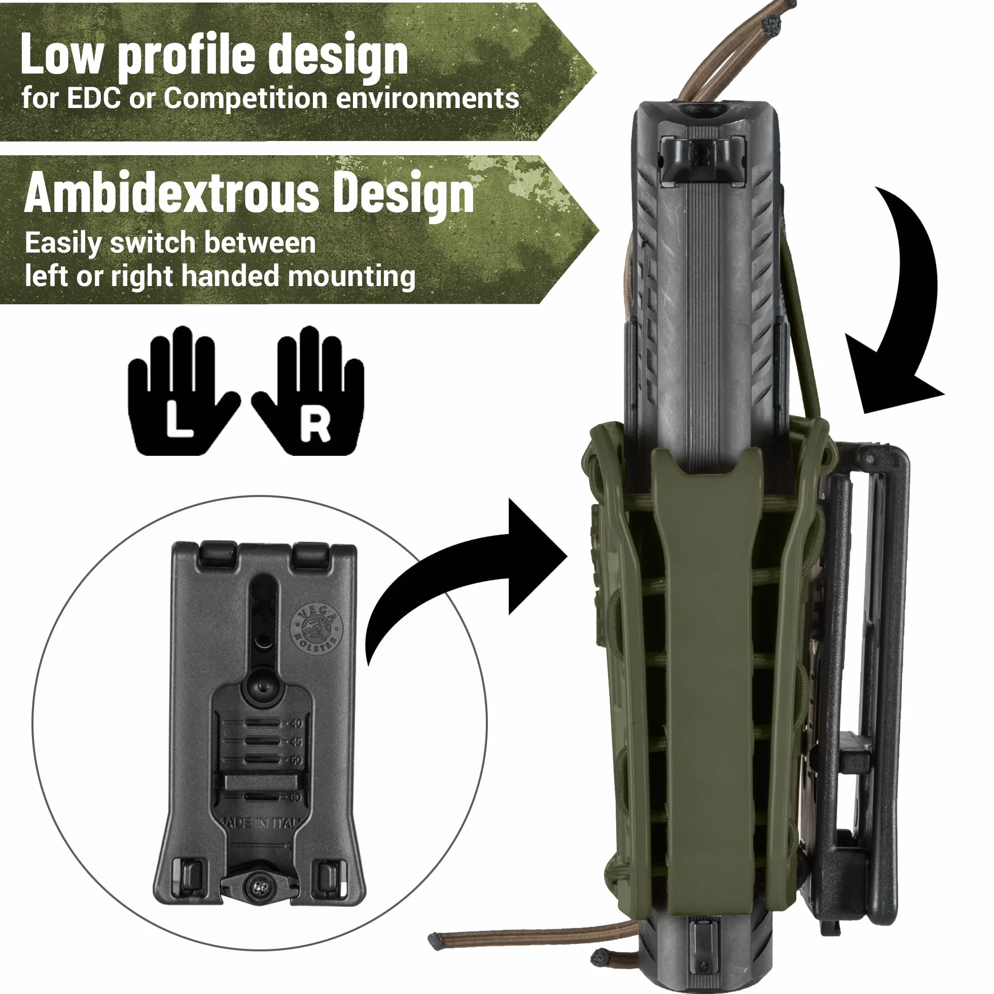VEGA HOLSTER Fondina Vega in polimero 8BL00 per Beretta 92 linea Bungy, Coyote Tan