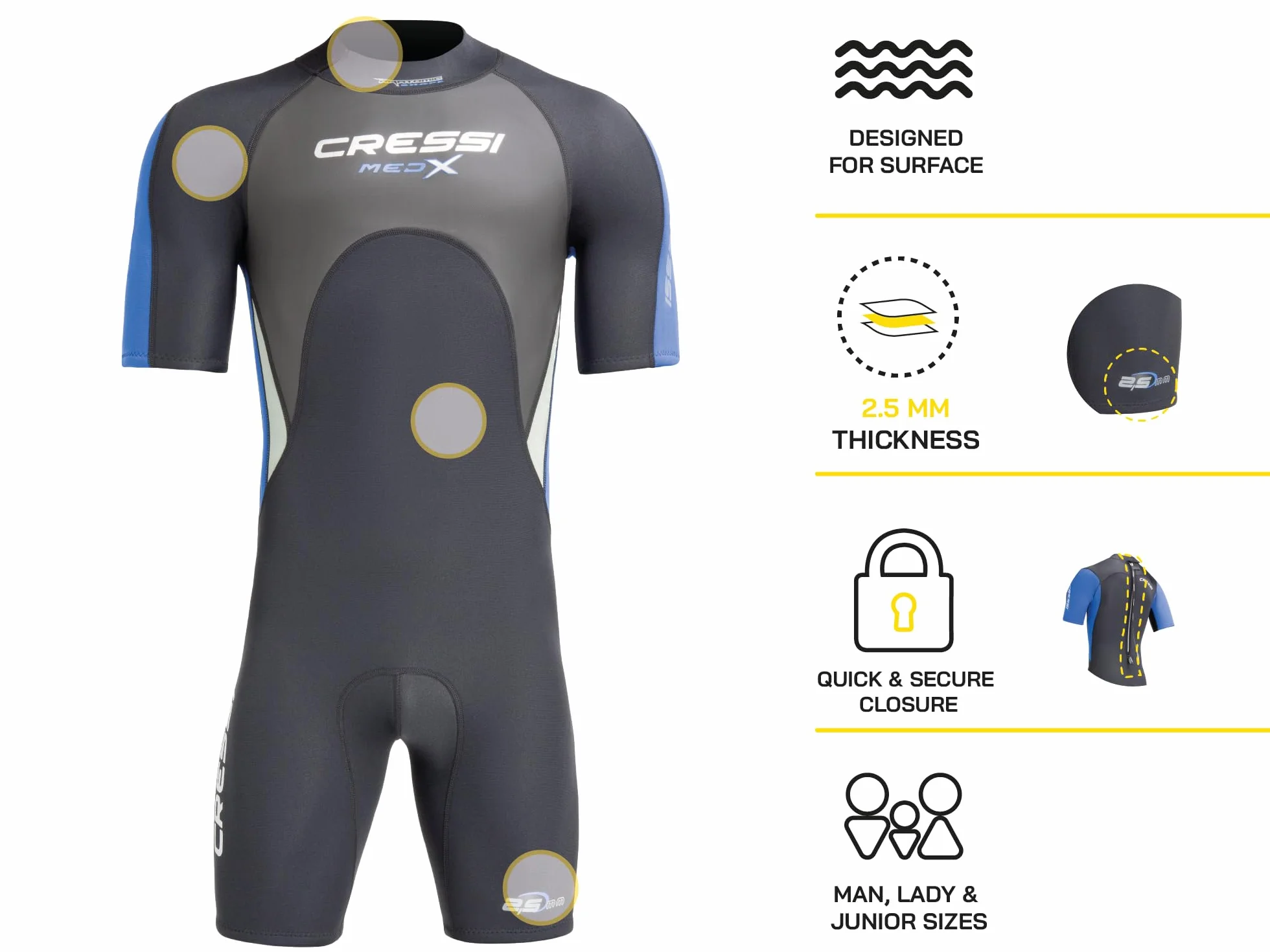 CRESSI Med X Man 2.5mm Men's Shorty Wetsuit for Snorkelling Diving
