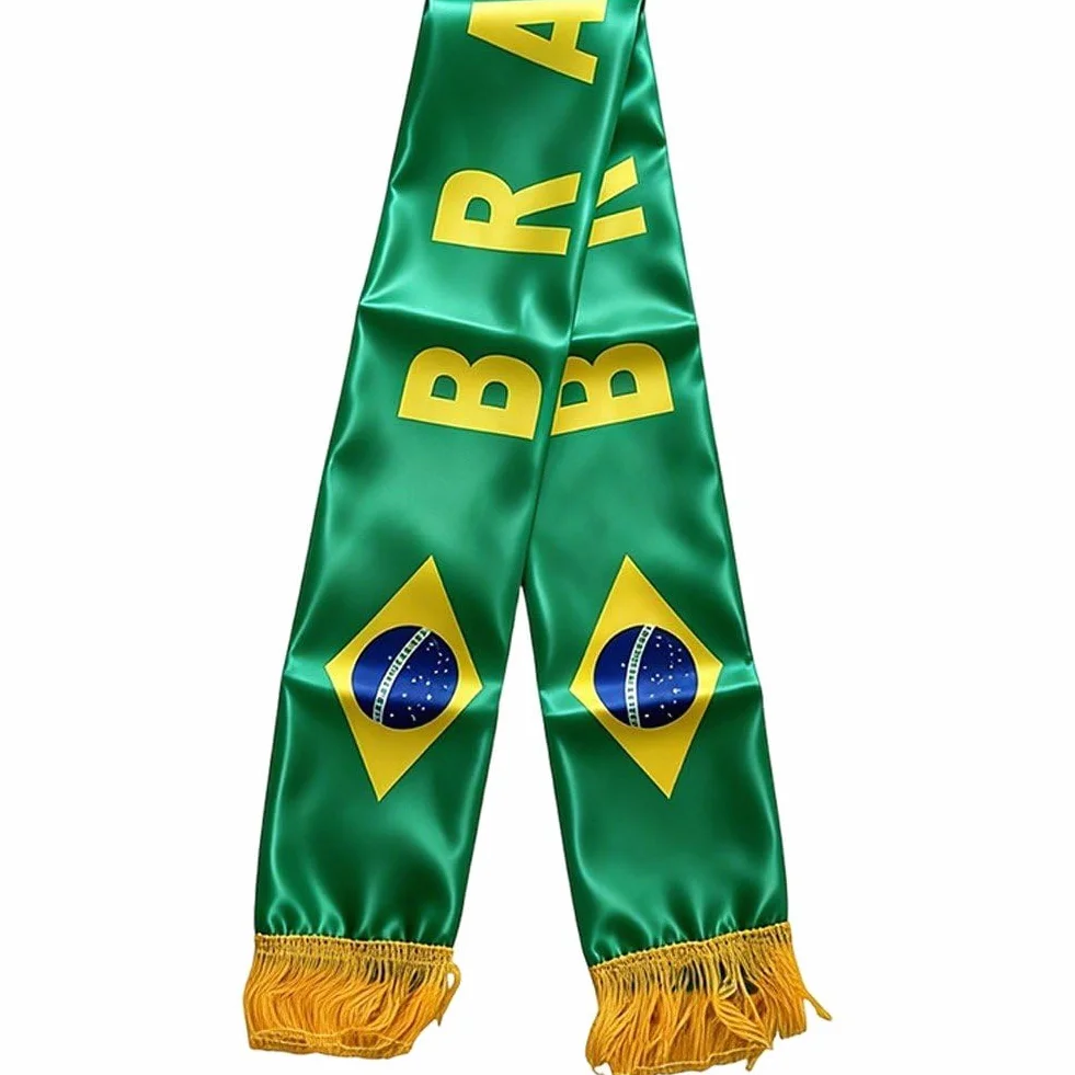 Sciarpa Calcio Brasiliana Verde Gialla Bandiera Brasile Raso