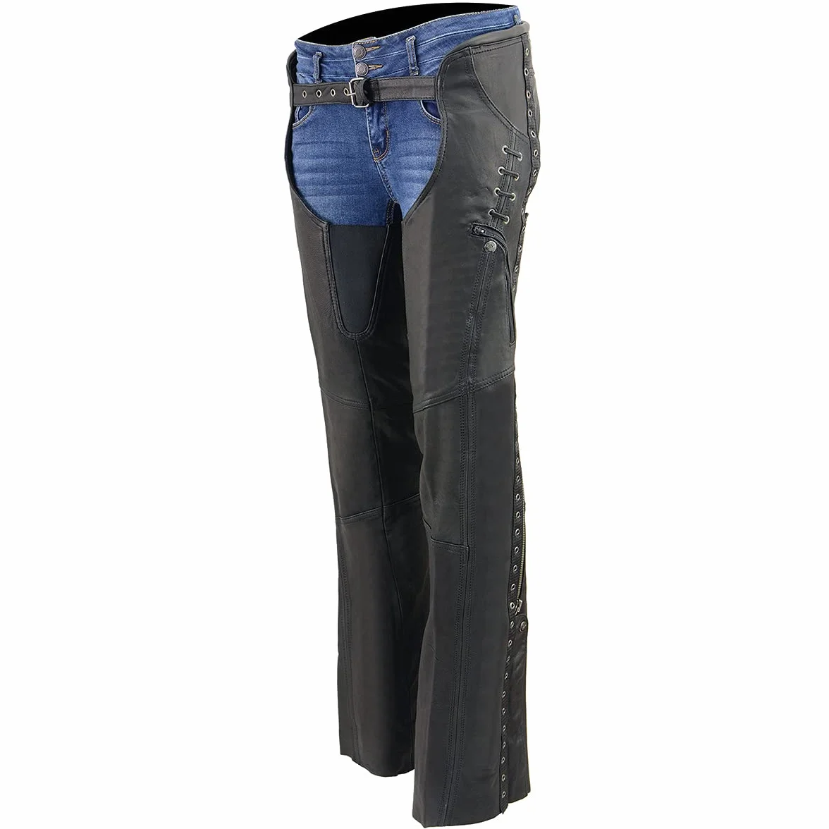 Milwaukee Leather Gambali da Moto in Pelle di Capra Nero Donna