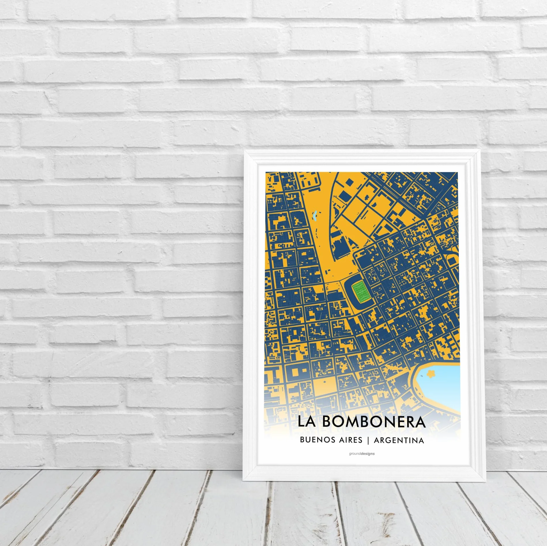 GroundDesigns BOCA JUNIORS Regalo Calcio LA BOMBONERA Stadio Stampa Artistica A3 Mappa Buenos Aires Argentina