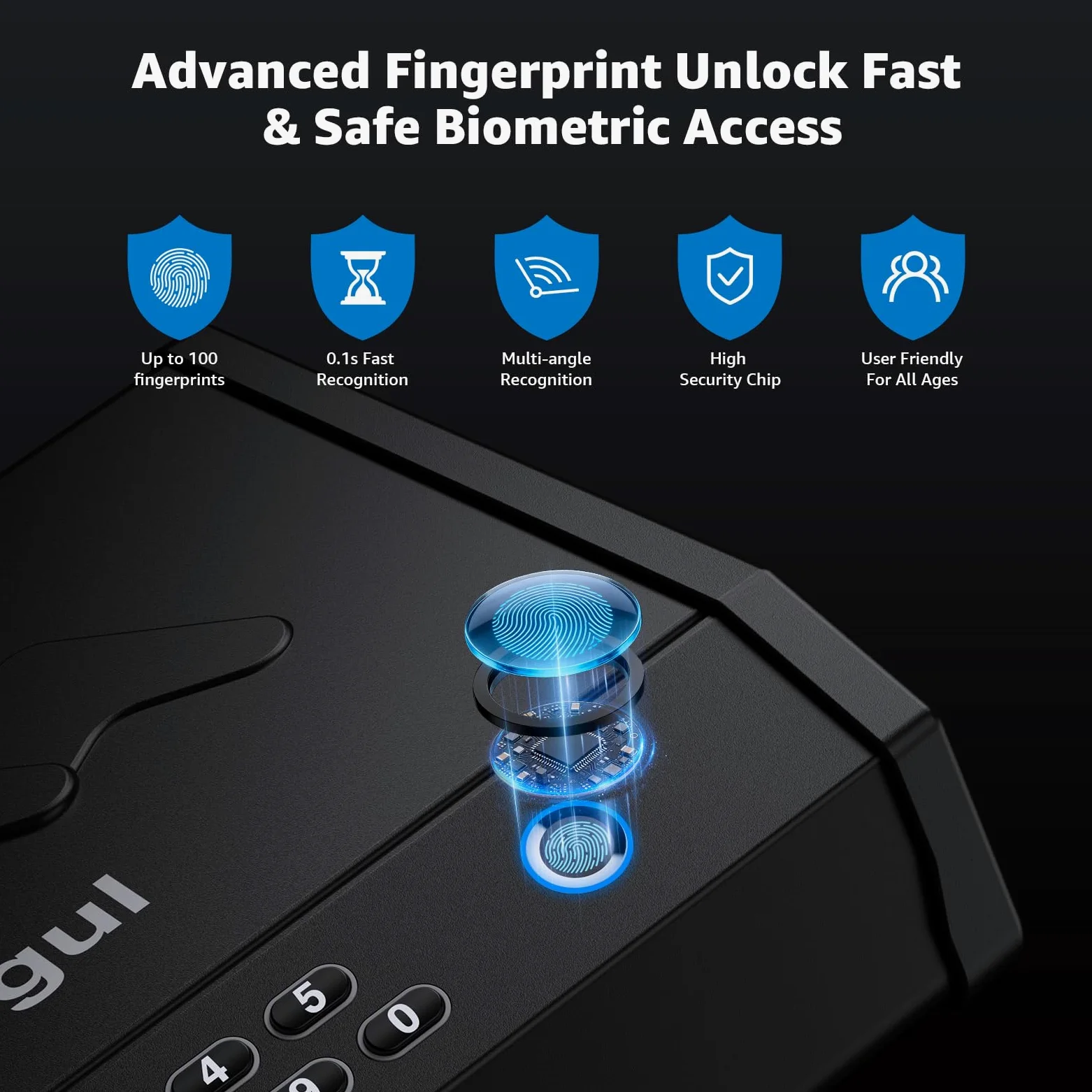 Casseforti per Armi, Cassaforte Biometrica per Pistola con Display LCD di Temperatura e Umidità, Porta USB, Cassaforte per Armi a 3 Vie di Accesso Rapido con Impronta Digitale per Comodino o