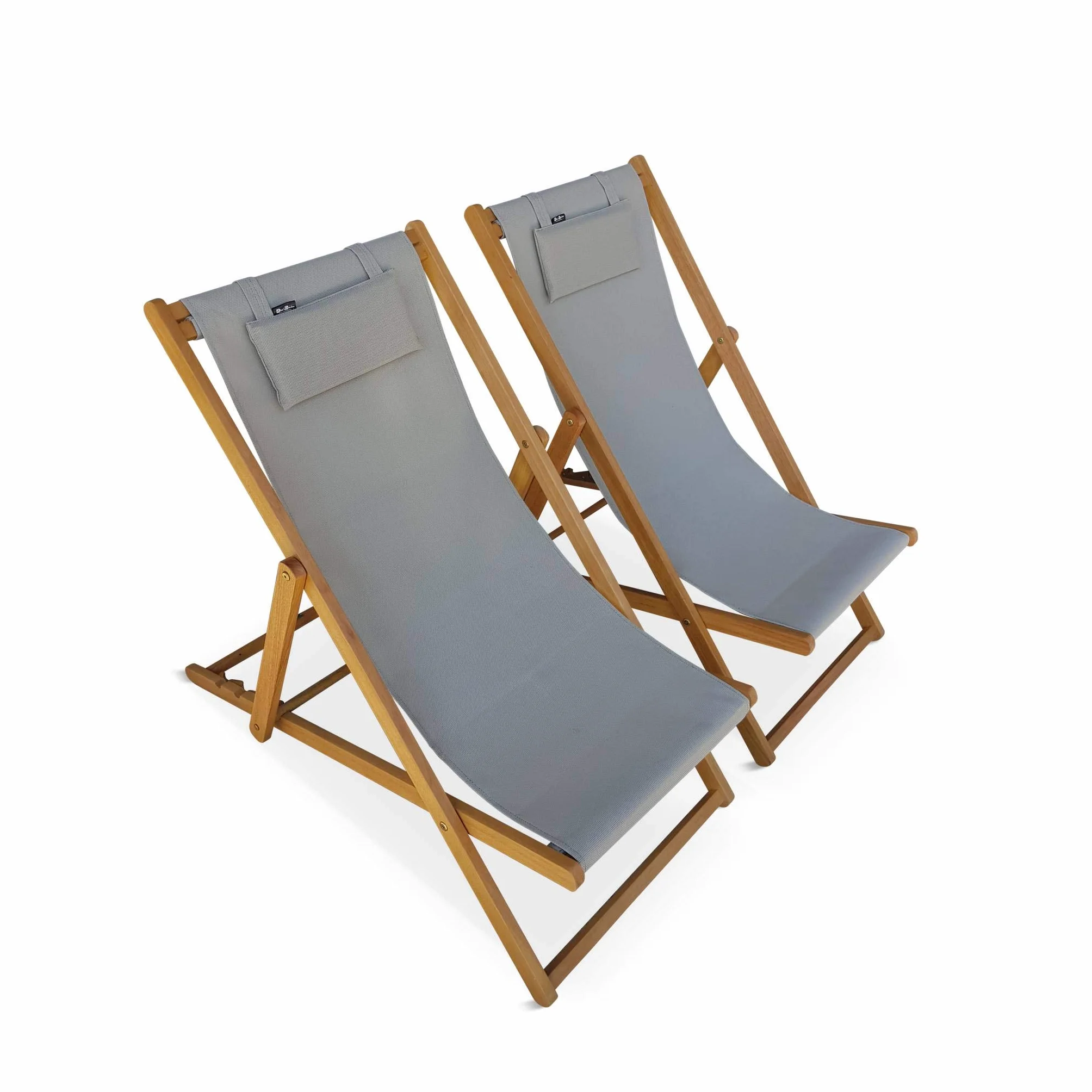 Set 2 sedie sdraio in legno con cuscino poggiatesta Grigio bruno - 102x56x86 cm