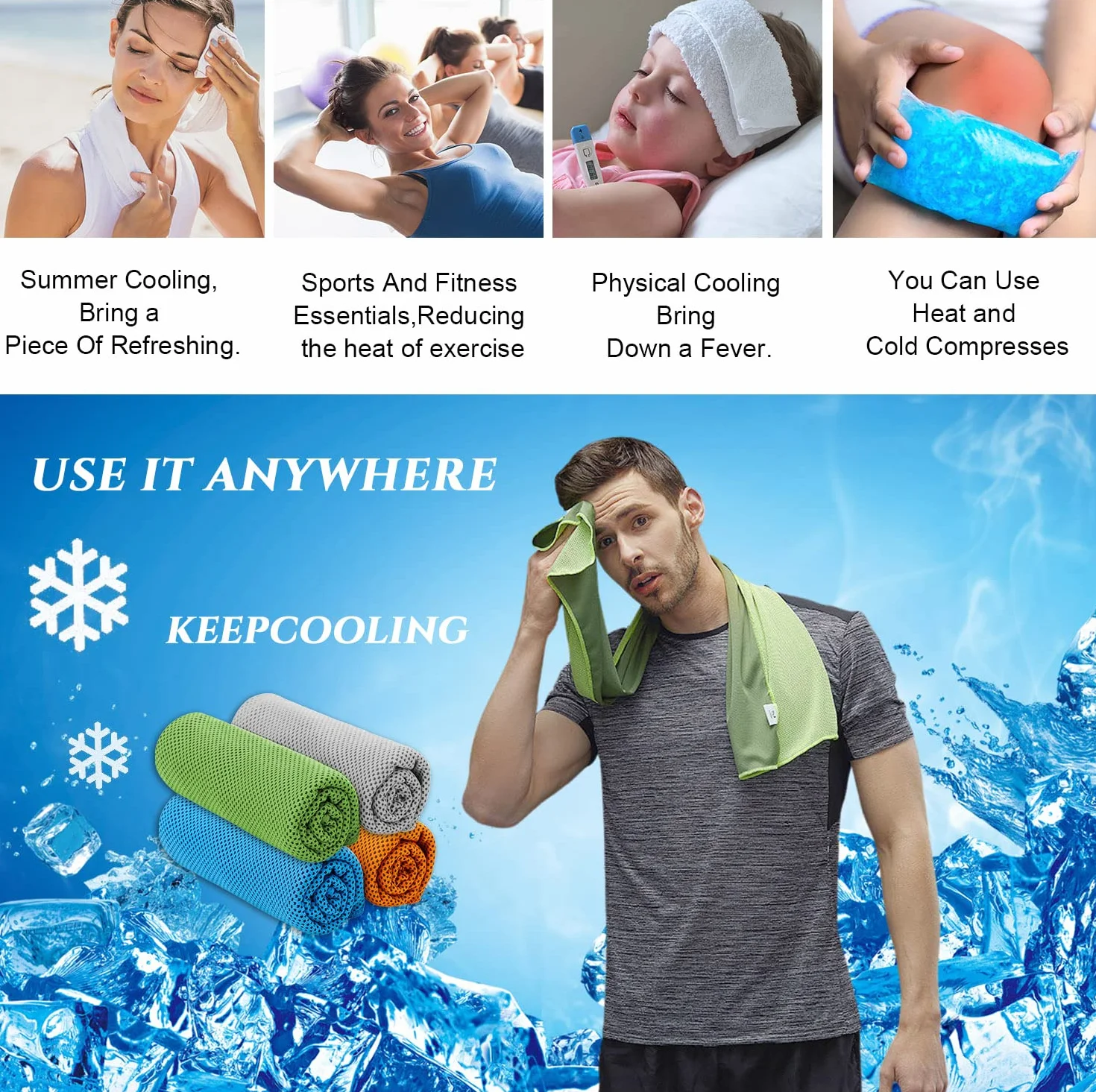 Asciugamano Rinfrescante Microfibra Telo Raffreddamento Palestra Salvietta Refrigerante Sportivo Cooling Towel