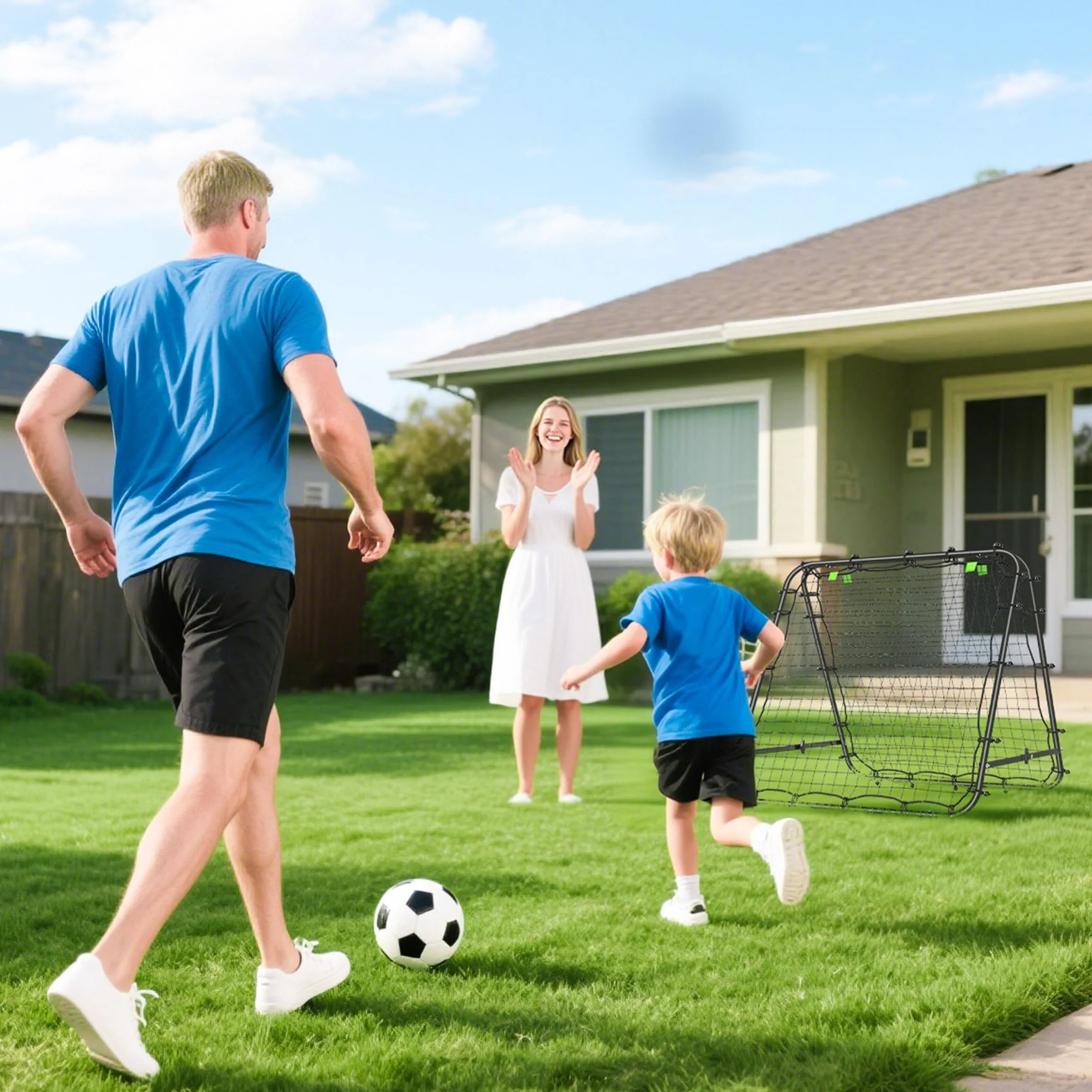 HOMCOM Pieghevole Rete di Rimbalzo Calcio 100x95x90 cm Acciaio Angolazione Regolabile Allenamento Baseball Pallavolo