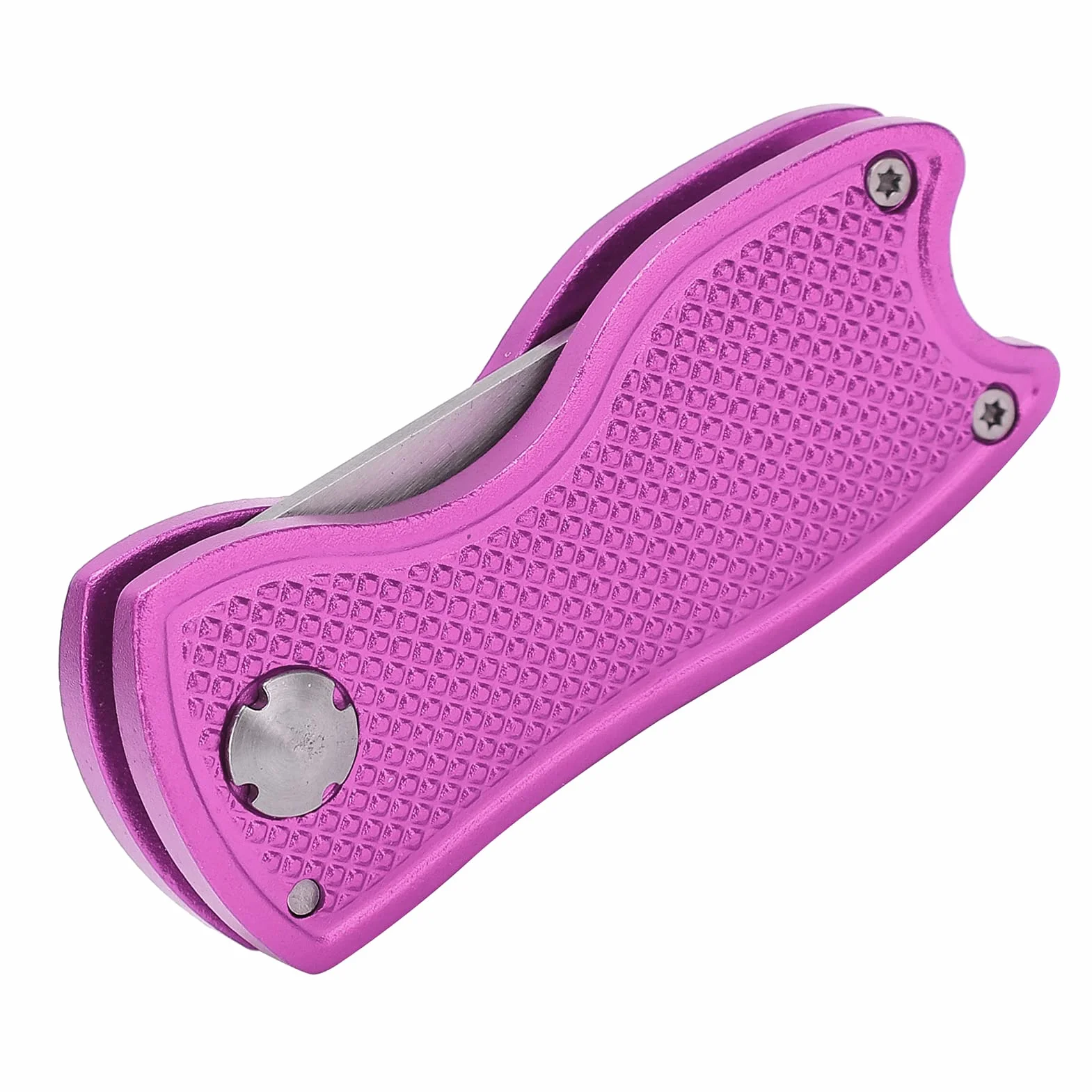 Forchetta da Golf Pieghevole in Acciaio Inossidabile, Strumento di Riparazione Divot Magnetico con Marcapalle, Rosa