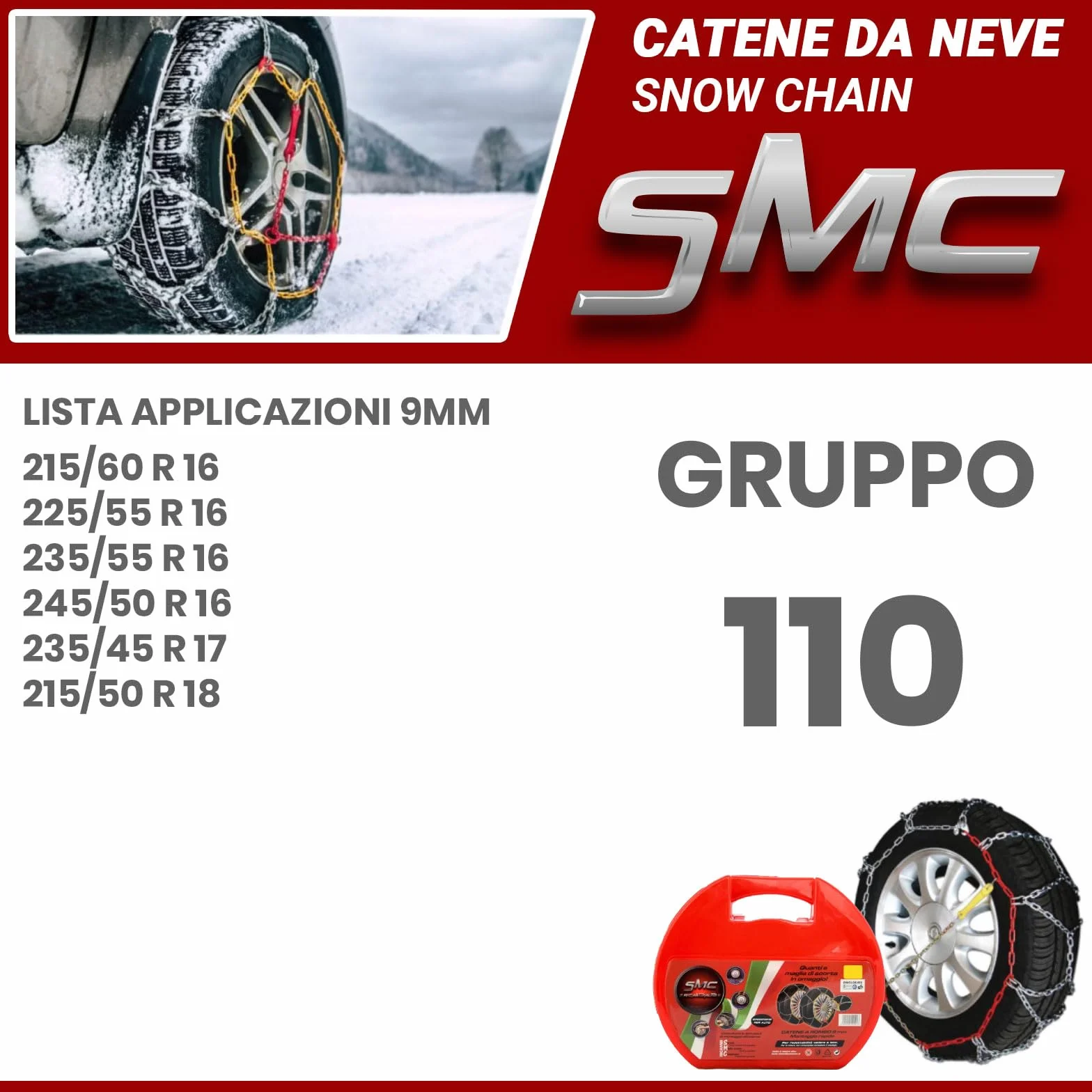 SMC Catene da Neve O-Norm TUV 9mm Pneumatici 215/50 R 18