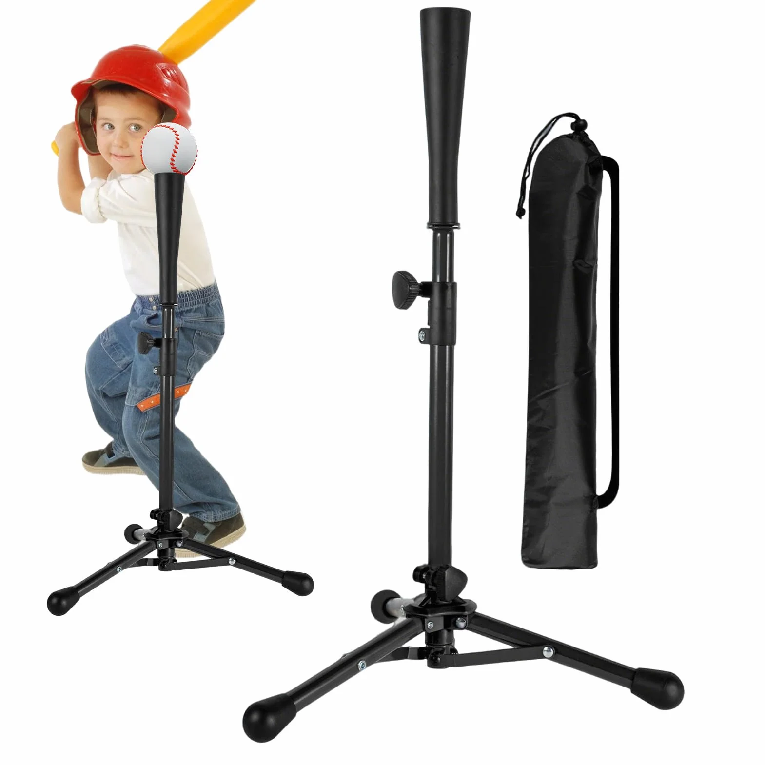 Tee da battuta per baseball, altezza regolabile T Ball Batting Tee, con borsa, supporto ergonomico, treppiede riutilizzabile per lancio softball età 3-8 anni sicurezza portatile