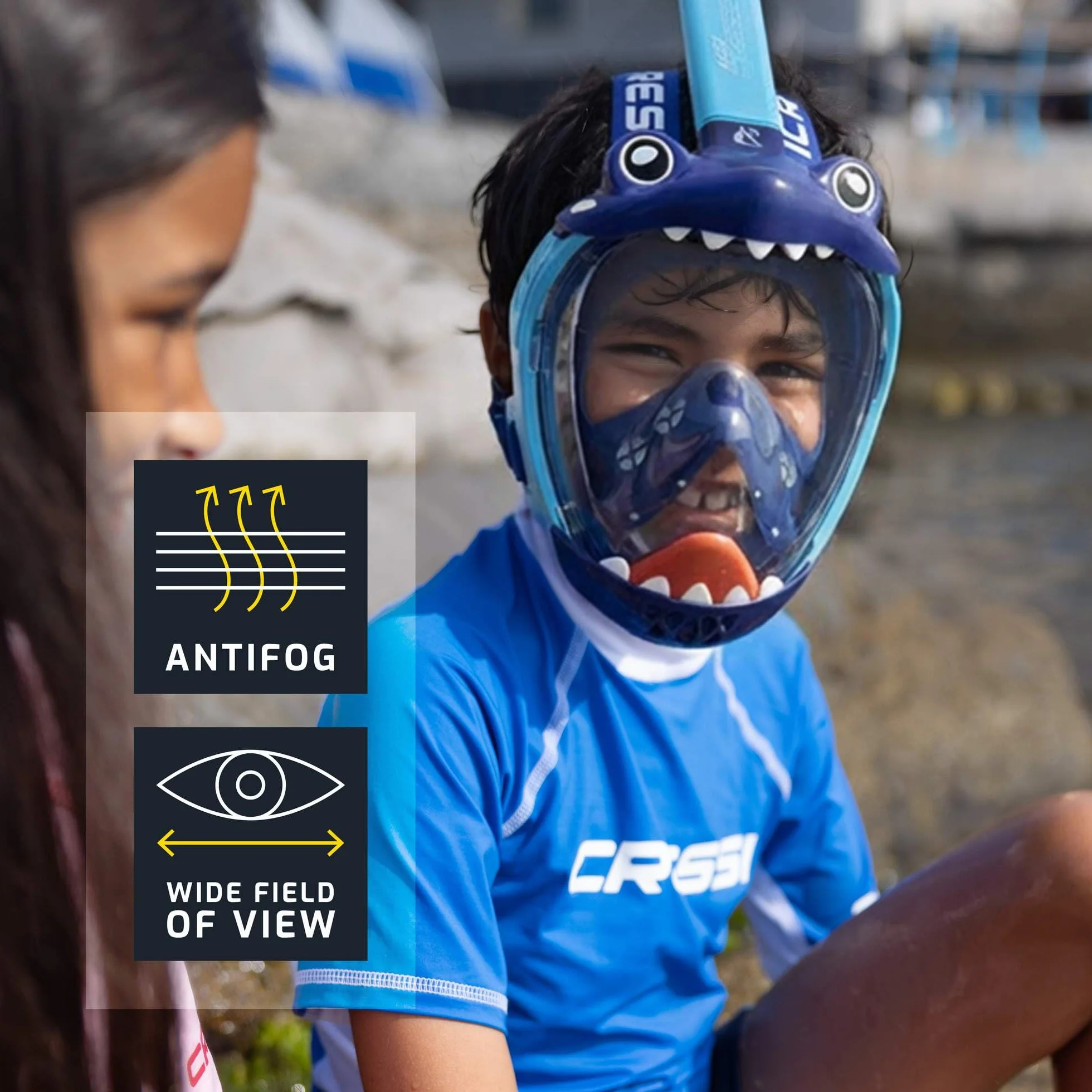 CRESSI Kiddy Kids Full Face Mask Maschera Integrale CO2 Sicuro Antiappannamento Snorkel Dry