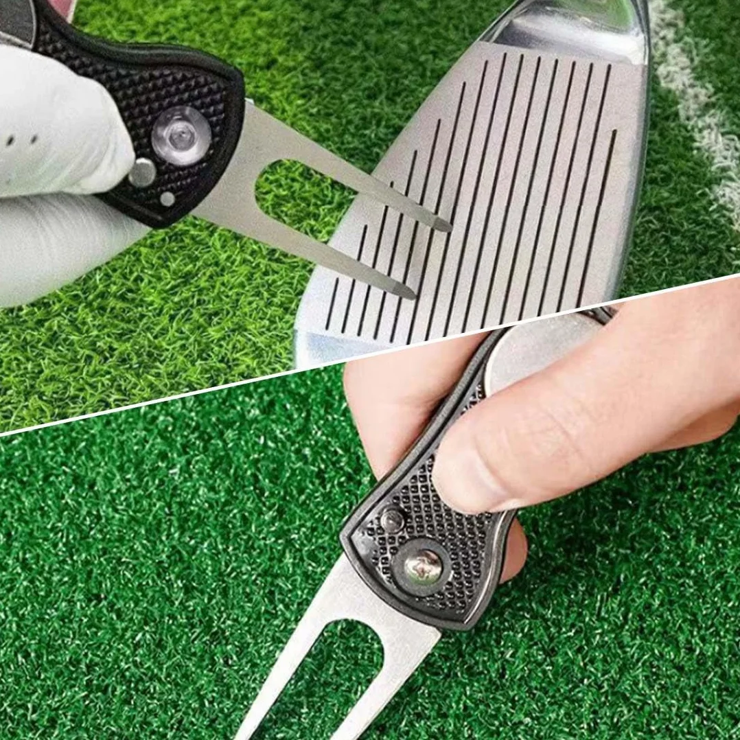 Strumento di Riparazione Divot da Golf Pieghevole con Marcatore Magnetico Nero