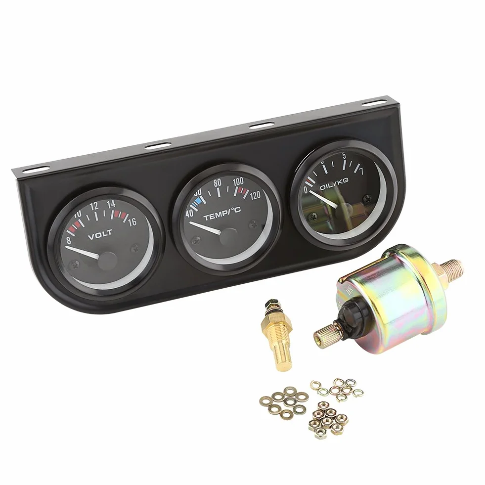 Voltmetro Gauge, 52 Mm Triple Gauge 3 in 1 Voltmetro + Indicatore Temperatura Acqua + Misuratore di Pressione Olio con Accessori per Sensori per Camion Auto