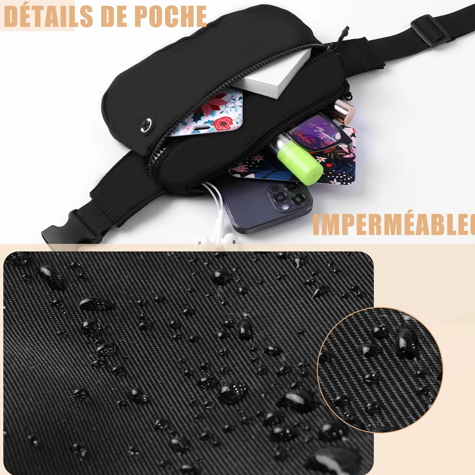 Vinabo Marsupio Impermeabile Uomo Donna Unisex Waist Bag con Jack per Cuffie Cintura Regolabile Escursionismo