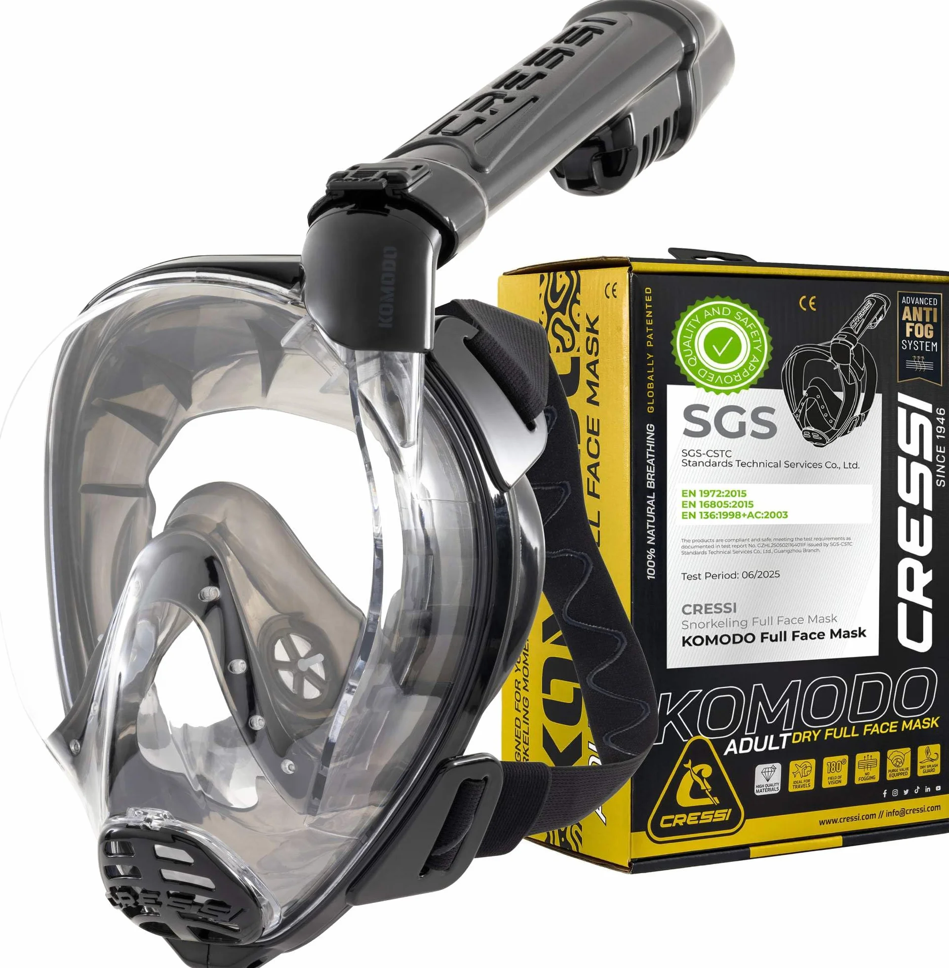 CRESSI Komodo Full Face Maschera Integrale Snorkeling Visione 180° Silicone Anti Appannamento