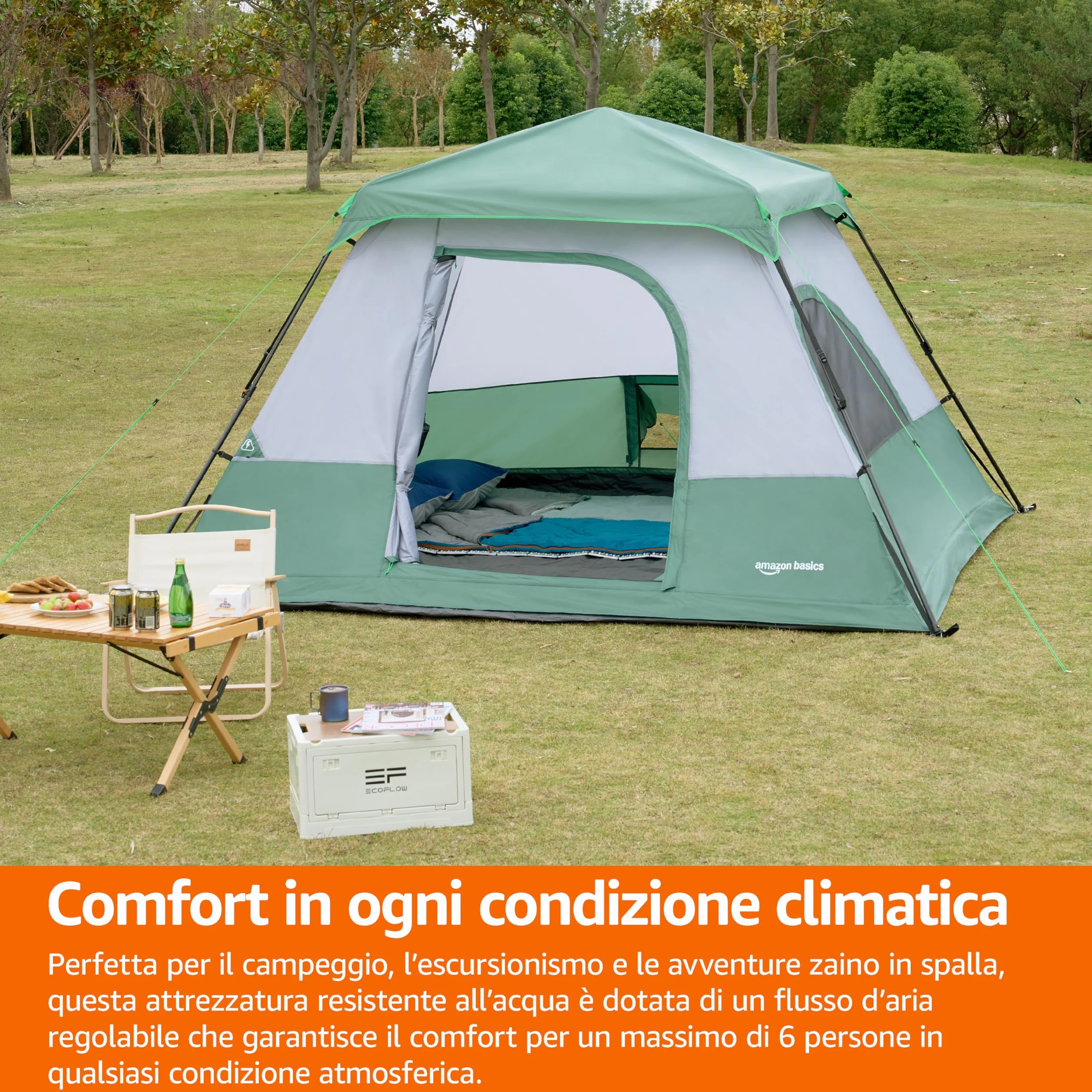 Amazon Basics Tenda da campeggio istantanea con telo antipioggia e borsa per il trasporto