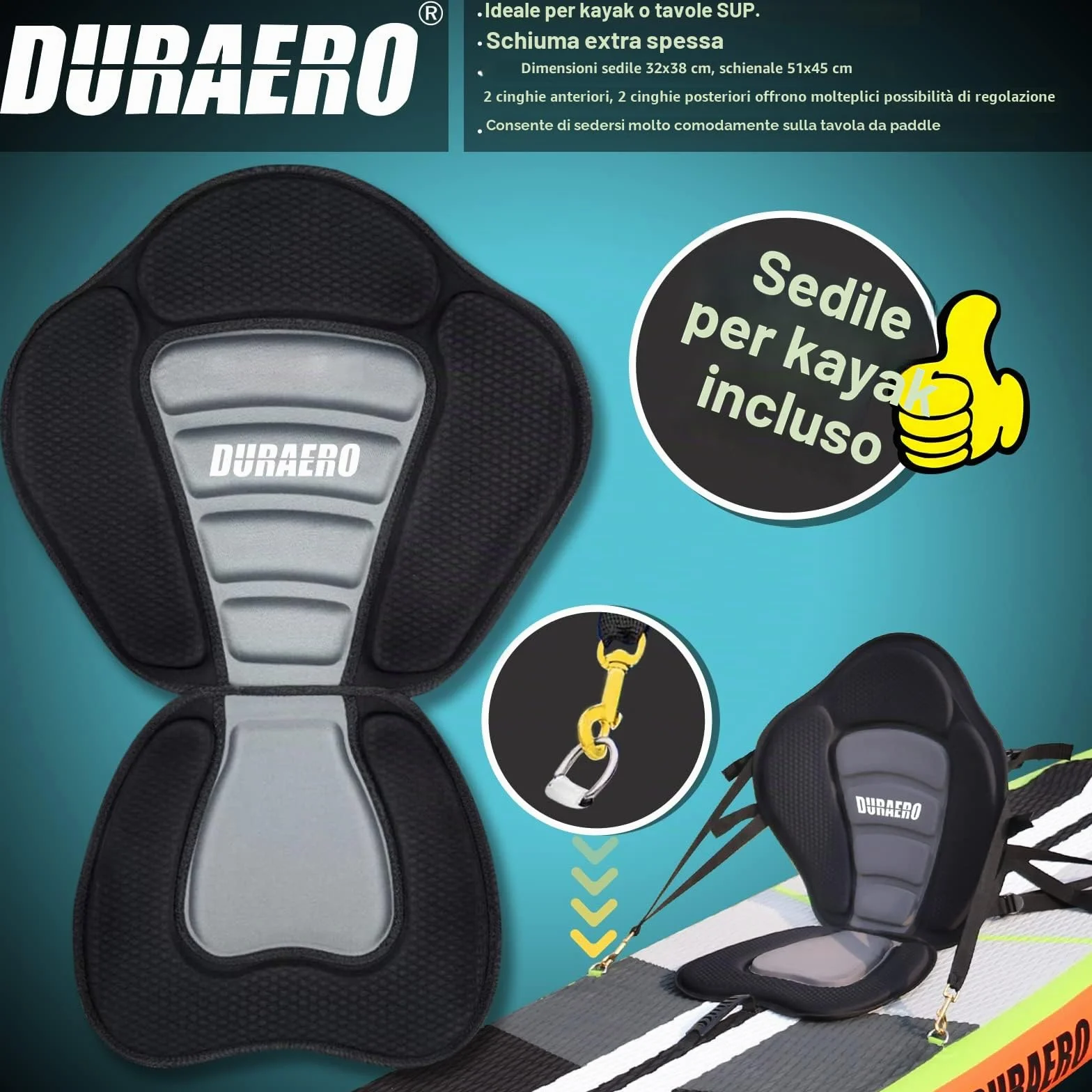 Tavola SUP Gonfiabile Premium 330x76x15 cm 150 kg con Sedile Kayak e Supporto Telecamera