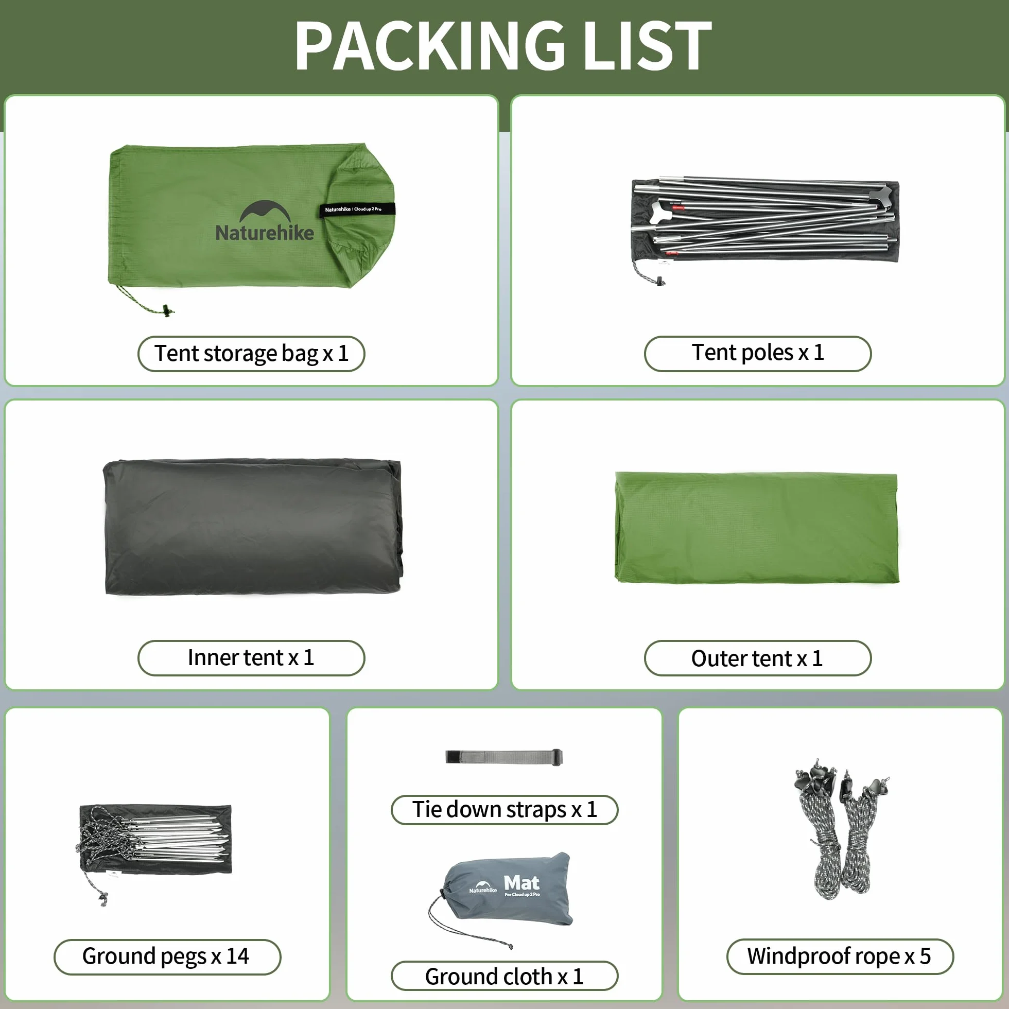 Naturehike Cloud Up Pro 2 Person Tenda da Campeggio Leggera Antivento Impermeabile a Cupola