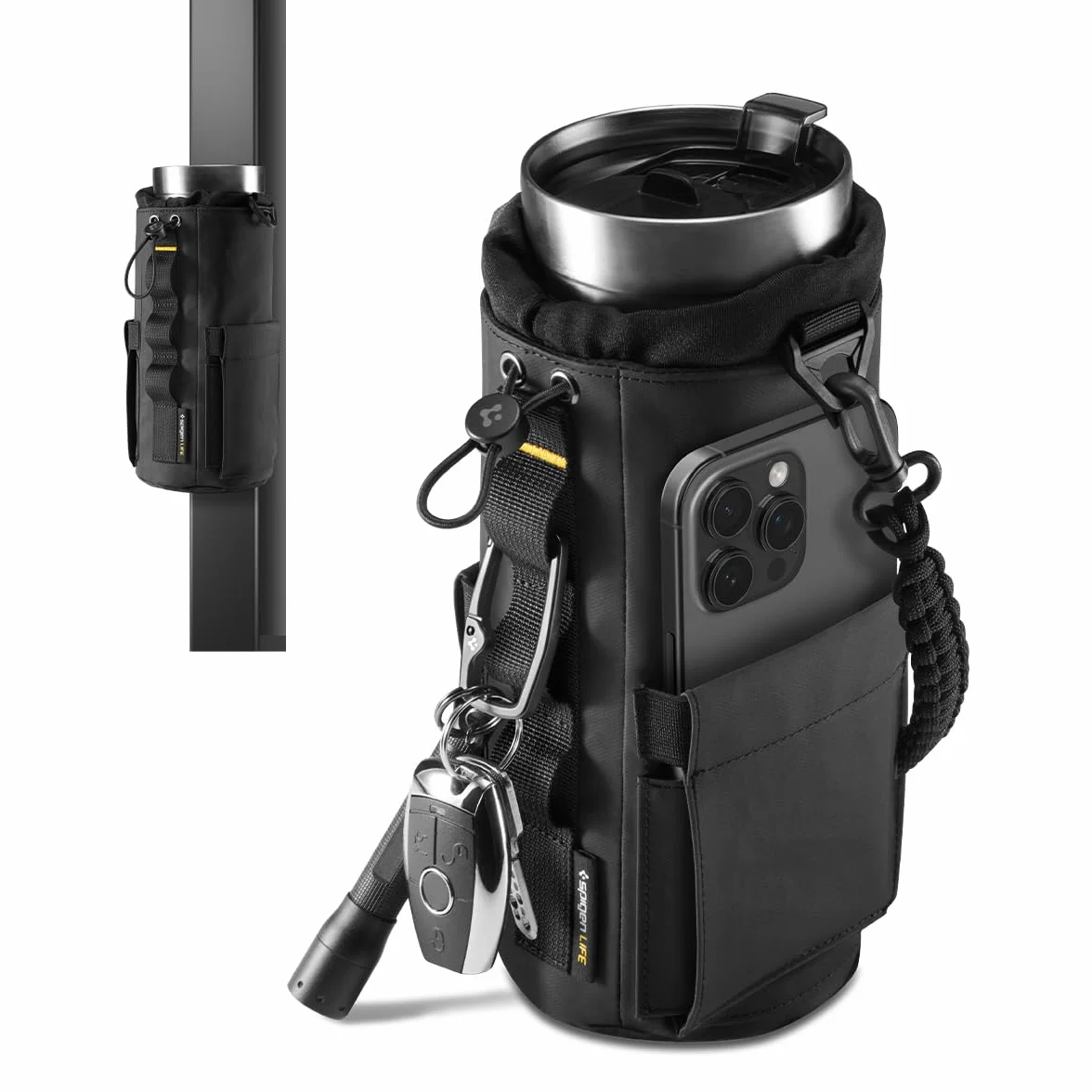 Spigen Life LF500 Borsa Magnetica Palestra Porta Bottiglia d'Acqua Magnetico Gym Accessori Fitness Tumbler Bag Nero
