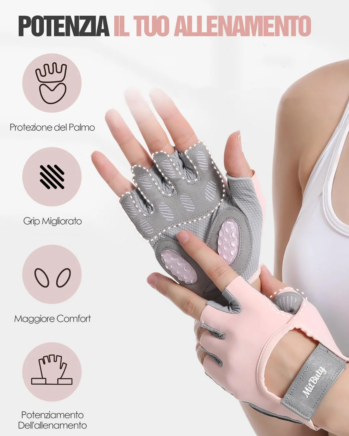 Guanti Palestra Senza Dita per Sollevamento Pesi, CrossFit, Fitness, Palmo Antiscivolo in Silicone