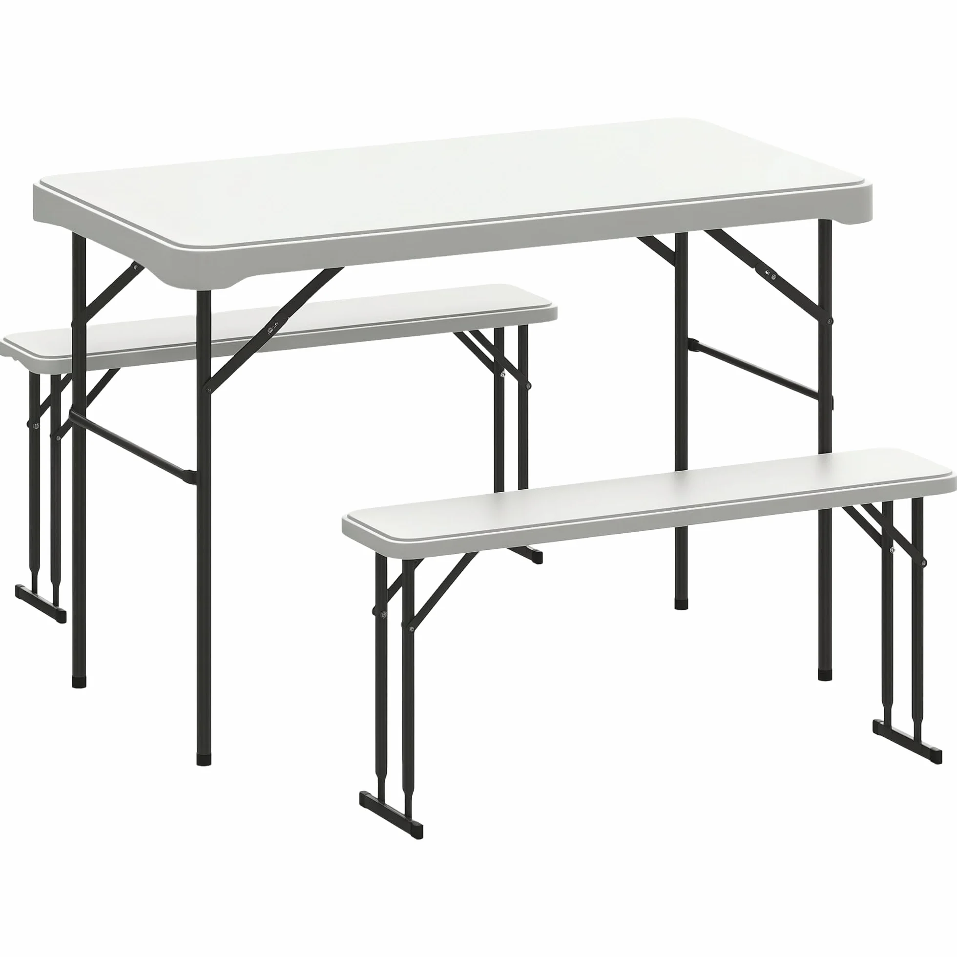 Outsunny Set tavolo pieghevole e panche da picnic 113 cm, grigio chiaro
