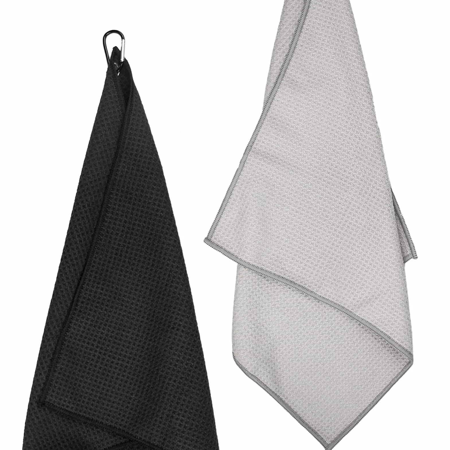 Asciugamano da Golf in Microfibra 2 Pezzi 40x40cm Nero con Moschettone