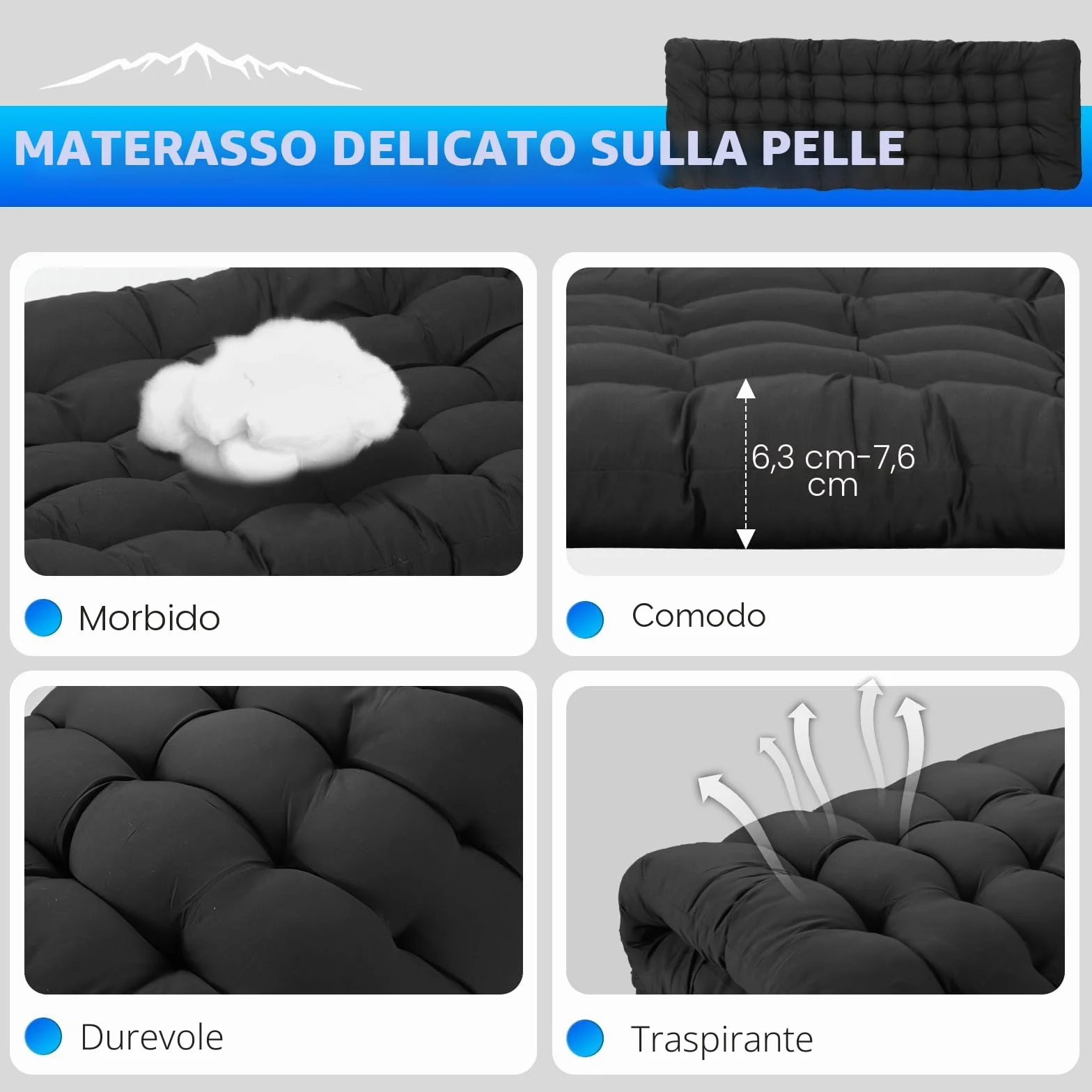 OVERMONT Lettino da Campeggio Pieghevole Singolo XL Caricabile 250 kg con Materasso e Tasca Laterale