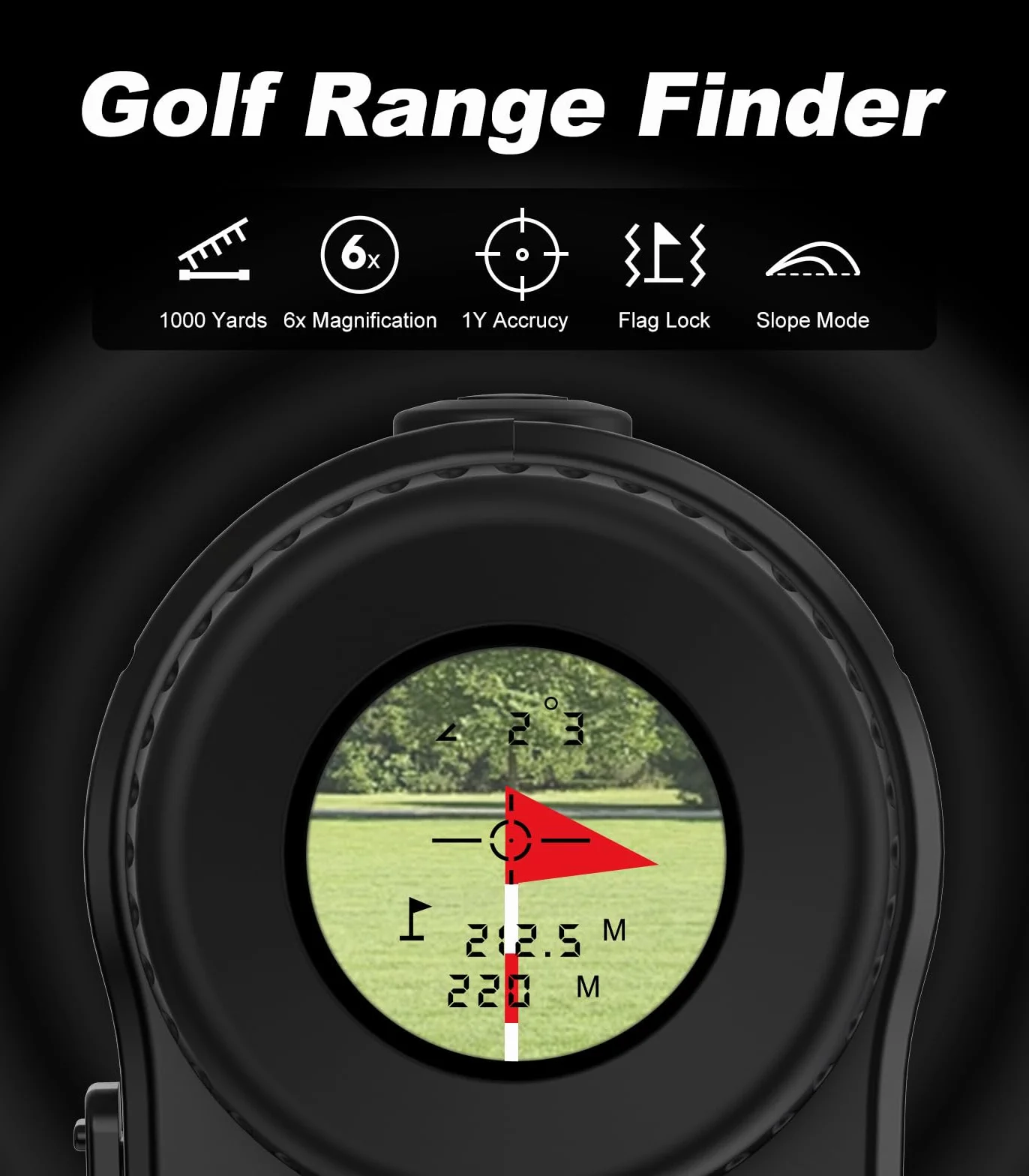 Telemetro da golf con pendenza, telemetro da 914,4 m, ingrandimento 6x, vibrazione di bloccaggio del palo della bandiera, telemetro da golf ricaricabile