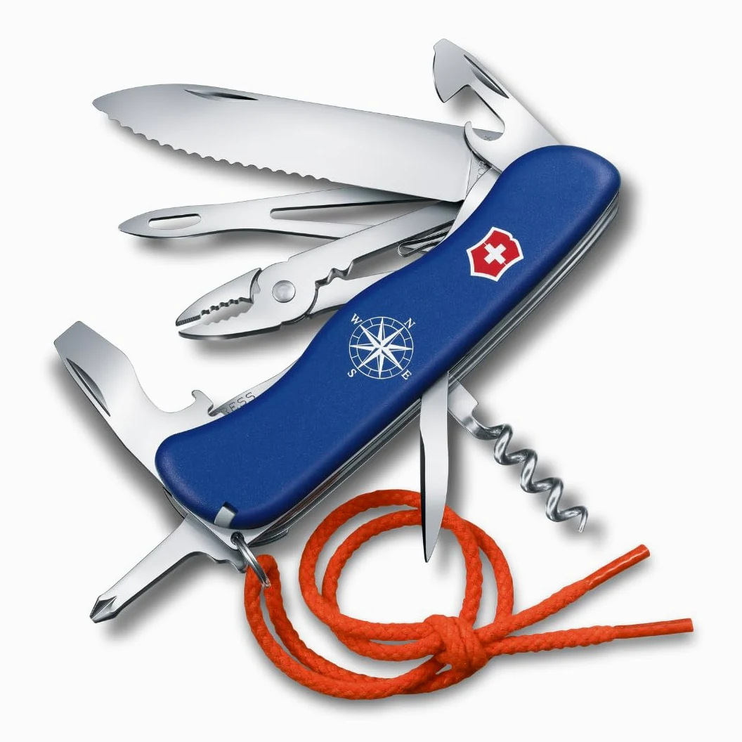Victorinox Multiuso Skipper, Multiuso per la Vela, 5 Funzioni, Made in Switzerland, Multi-strumento con Lama Grande Ondulata, Lama Bloccabile, Blu