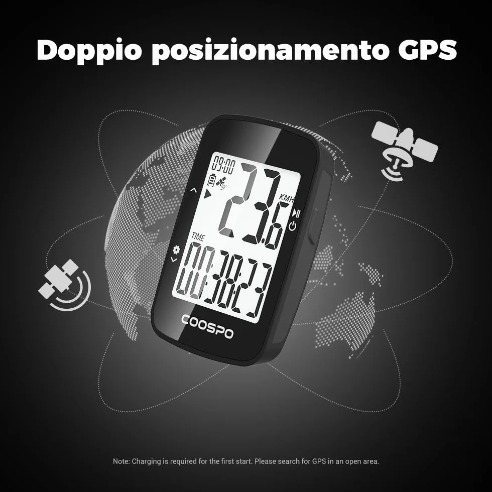 COOSPO Ciclocomputer GPS Senza Fili con Display 2.3" IP67 Impermeabile