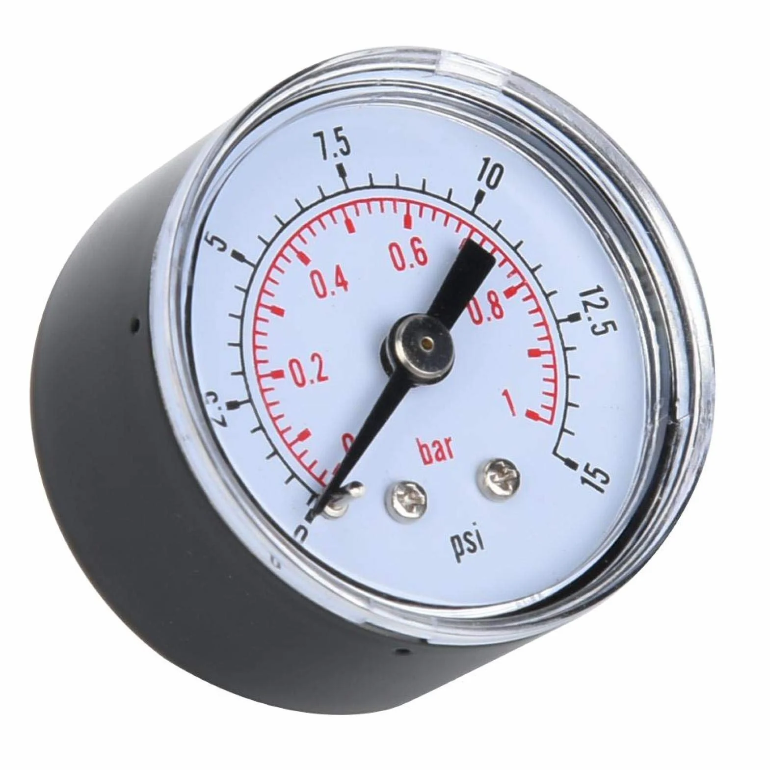 Manometro aria, manometro meccanico per aria olio acqua attacco posteriore BSPT da 1/8 di pollice(0-15 psi, 0-1 bar)
