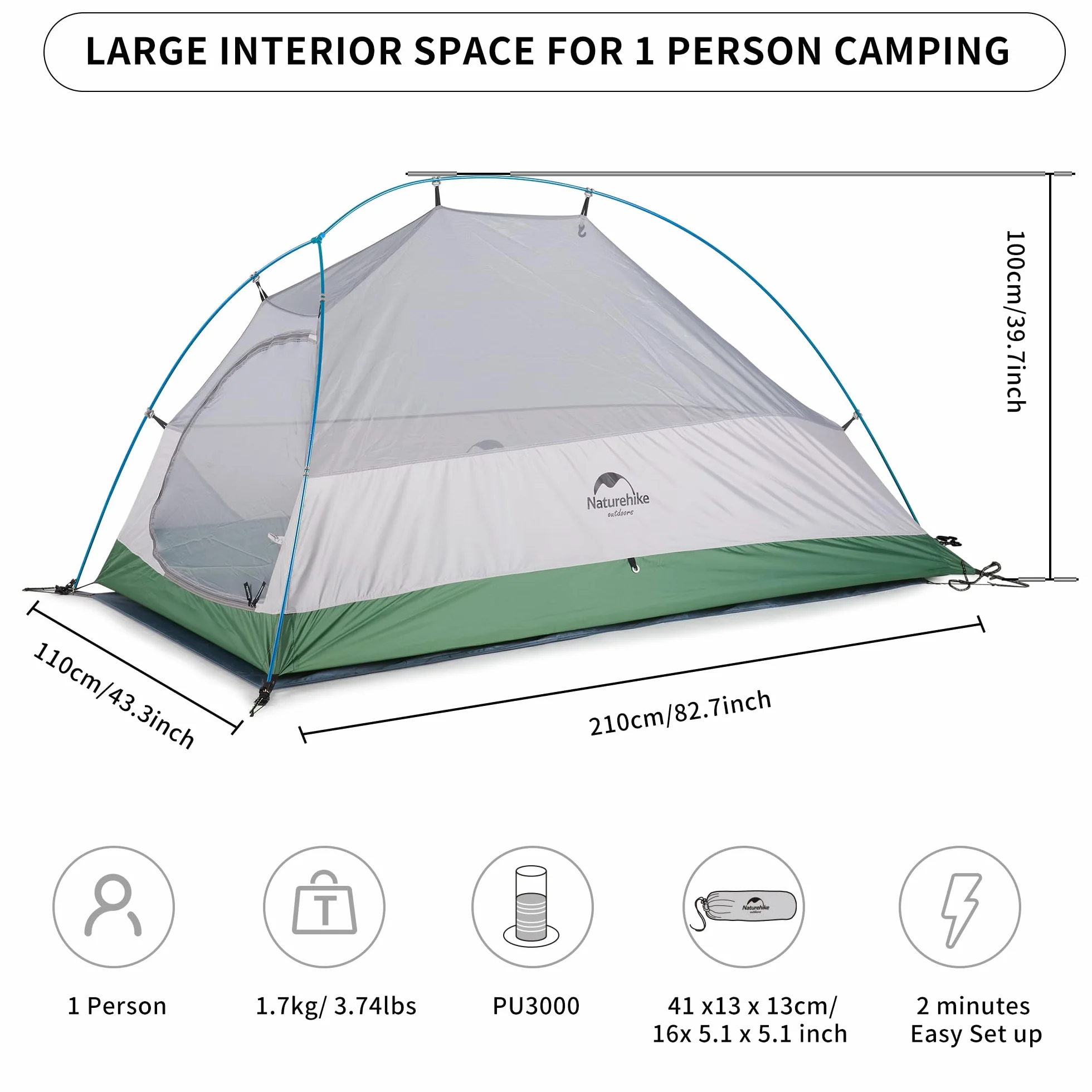 Naturehike Cloud-up Ultralight 1 Persona Tenda Singola 3 Stagioni