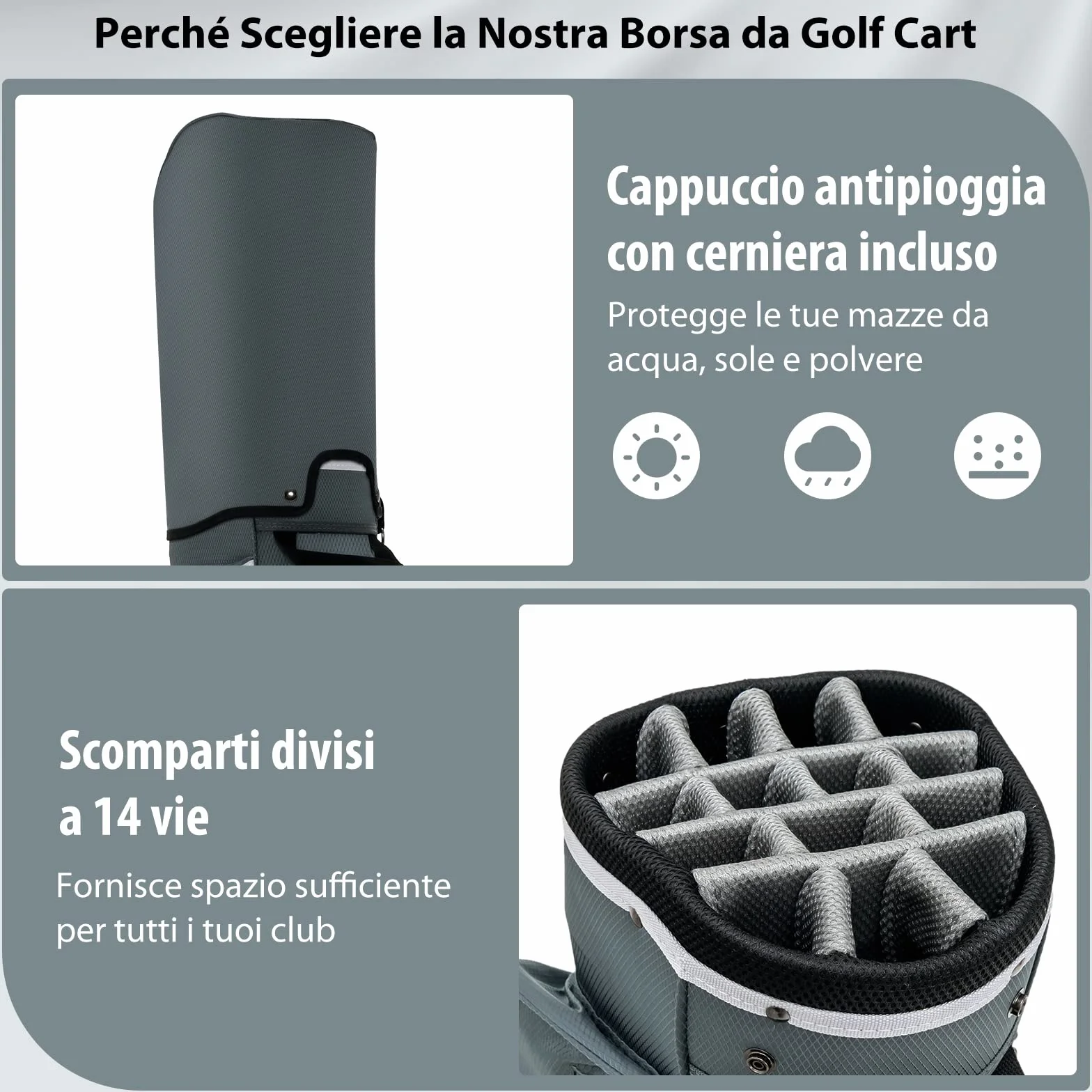 COSTWAY Borsa da Golf 14 Divisori Leggera Tracolla 7 Tasche Cerniera Termica Impermeabile
