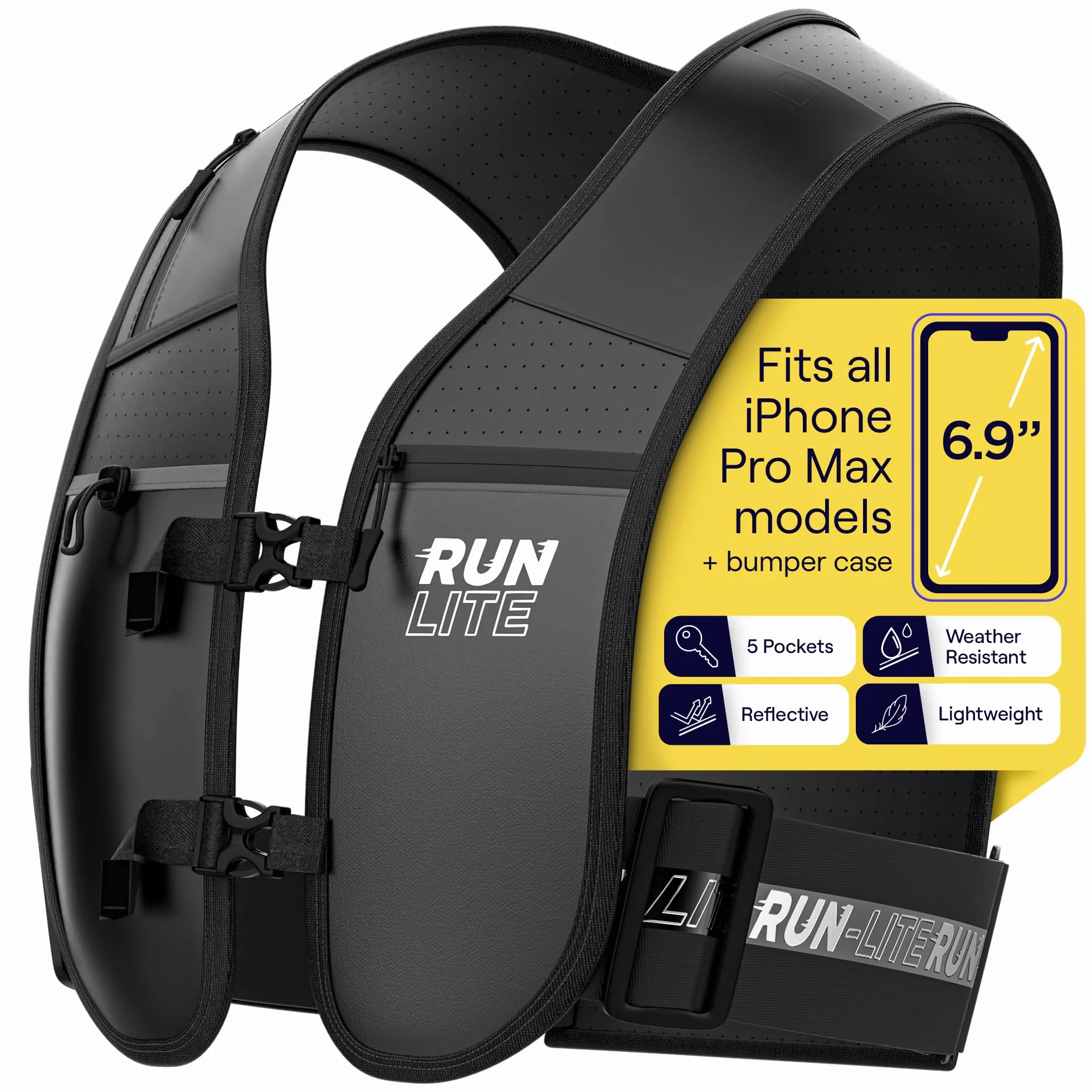 Gilet Running Unisex Impermeabile con Porta Cellulare 5 Tasche Riflettente per Corsa Jogging M/L (84-112 cm)