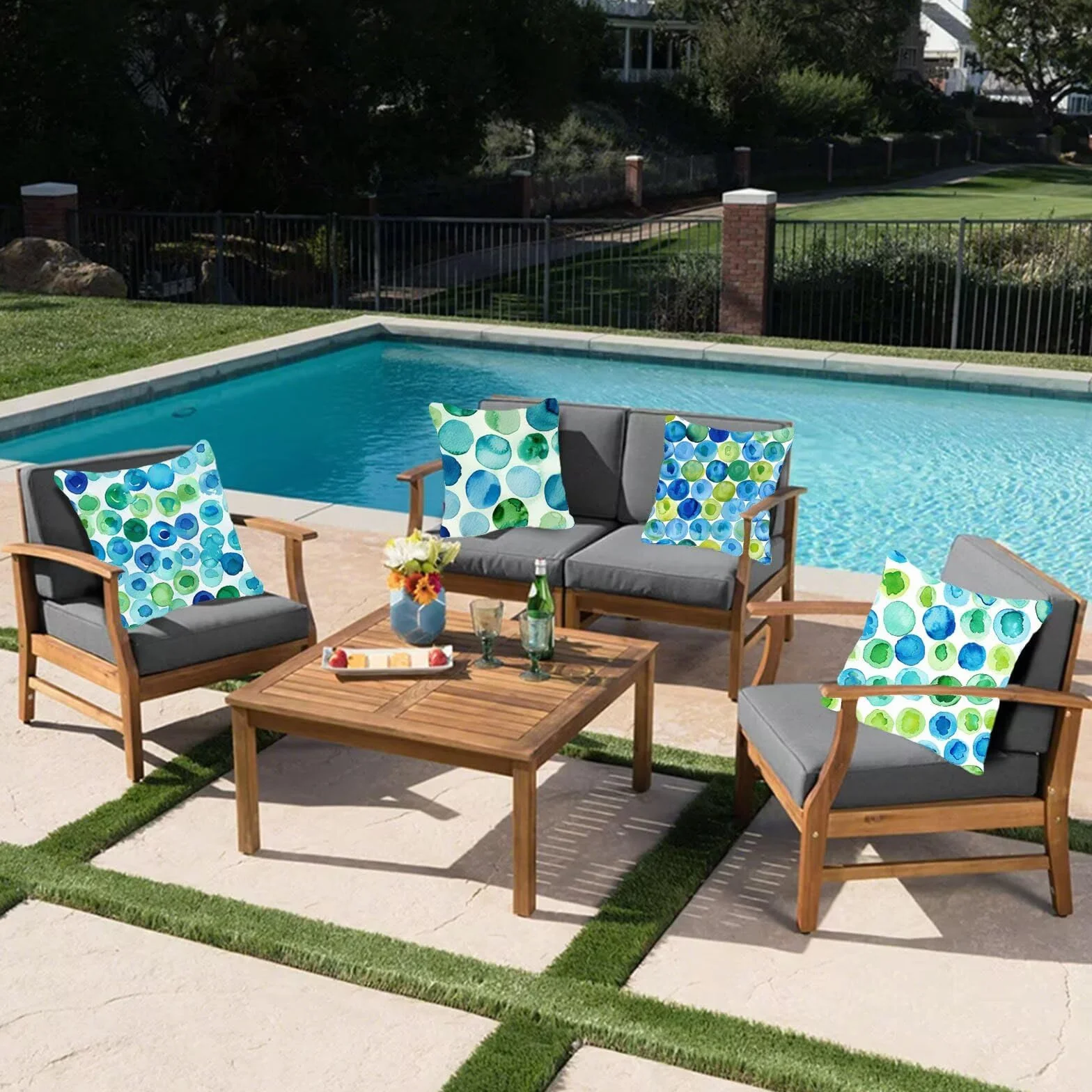 Cuscini per Divano Turchese Impermeabile 65x65 4 Pezzi Copricuscini Quadrati Giardino Esterno