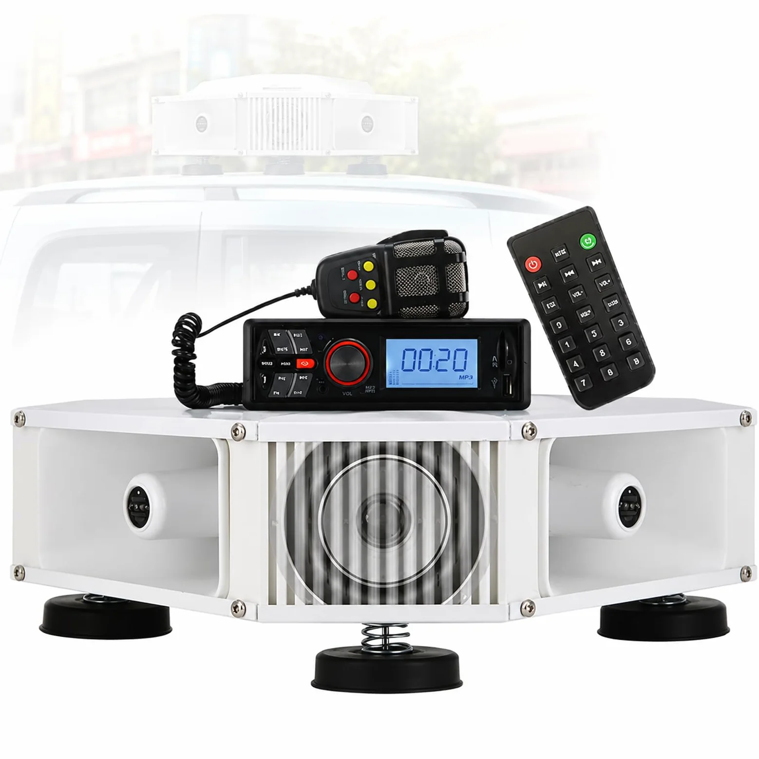 Altoparlante Pubblicitario da Tetto per Esterni con Amplificatore Bluetooth, Megafono per Auto, Microfono, Telecomando E Riproduzione delle Registrazioni, 4 Tweeter + 4 Woofer 400w