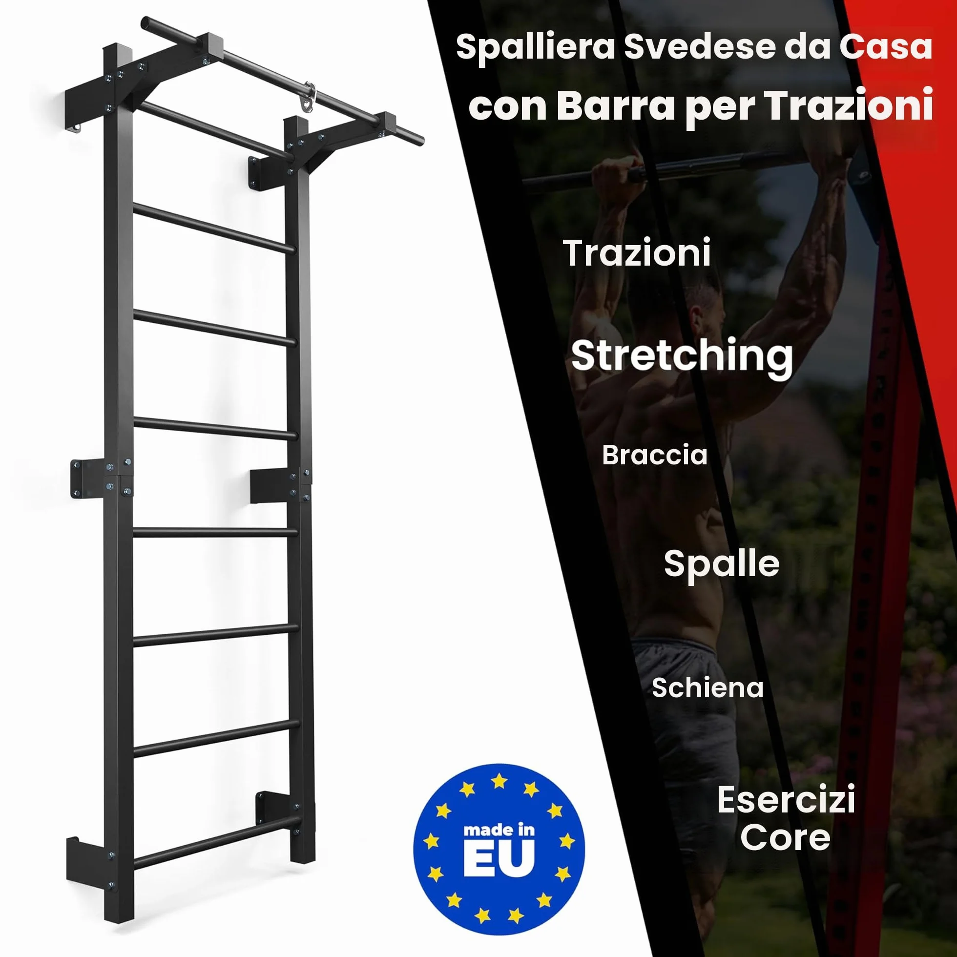 K-Sport Parete a Pioli con 8 Pioli, Portata 250 kg, Parete da Ginnastica con Barra per Trazioni, Parete in Metallo per Arrampicata per Adulti e Bambini