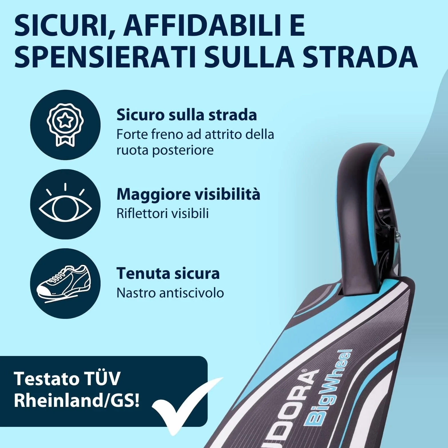 HUDORA Monopattino BigWheel 205 – Pieghevole Regolabile Alluminio per Bambini e Adulti 100 kg Nero/Blu