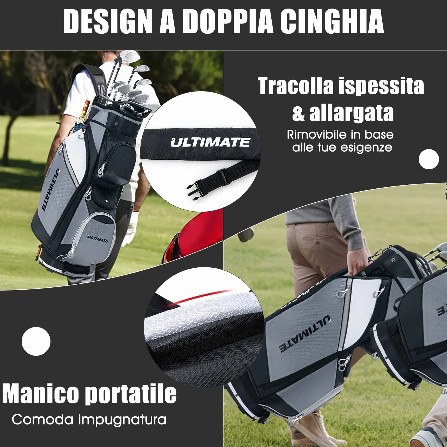 COSTWAY Borsa da Golf 14 Divisori Sacca Mazze Borsa Termica Cappuccio Impermeabile Maniglie Tracolla Nero Grigio