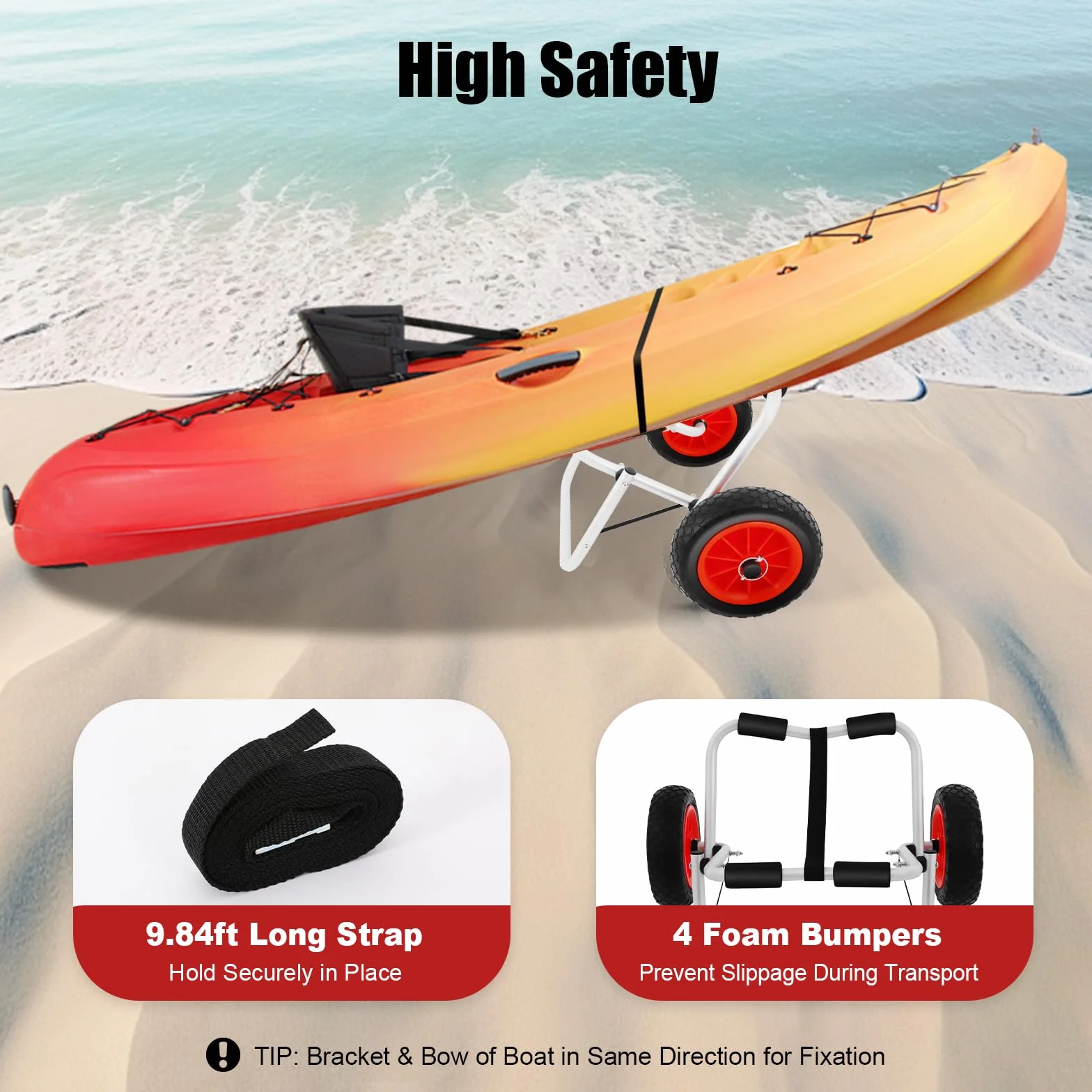 Canoa pieghevole in alluminio carrello per barche portata 80 kg ruote in poliuretano 10 pollici cinghia 3 m