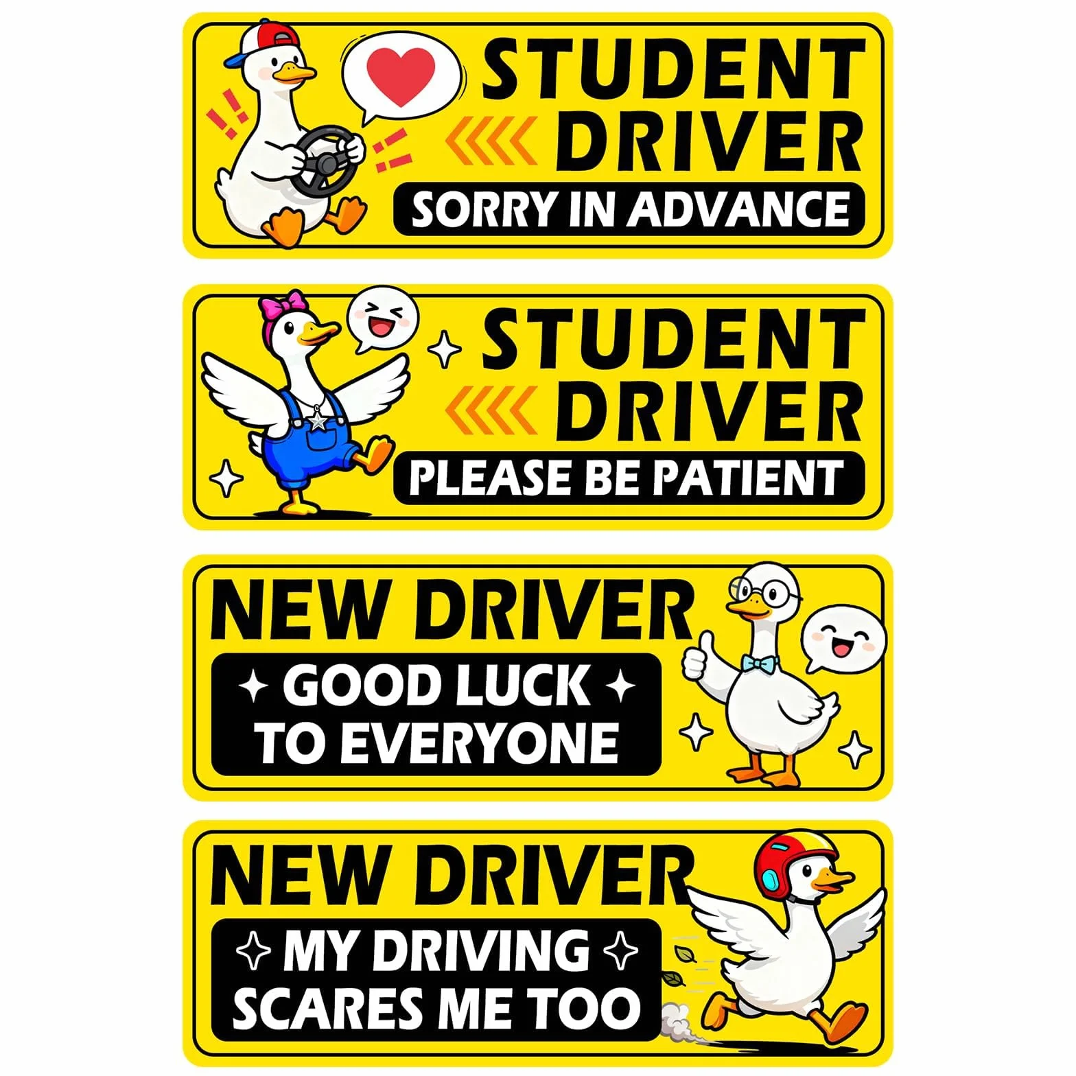 4 magneti per principianti a forma di oca gialla, adesivi per studenti per auto, divertenti cartoni animati, materiale riutilizzabile, possono essere incollati liberamente