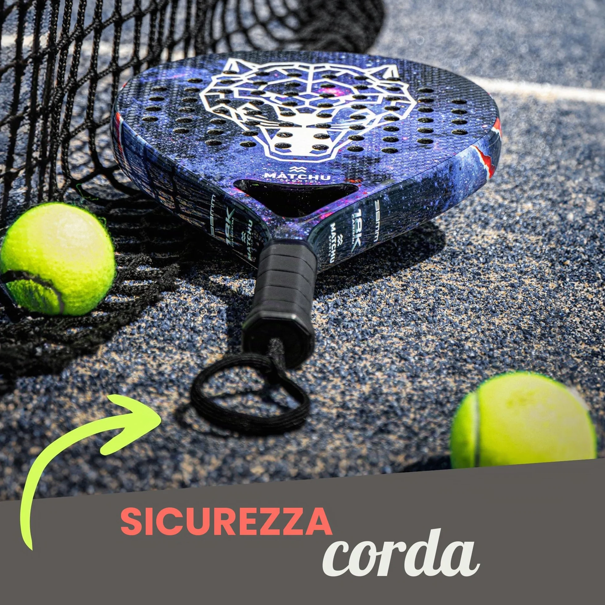 Racchetta Padel MATCHU Telaio Carbonio Fibra Vetro Schiuma EVA Presa 3D